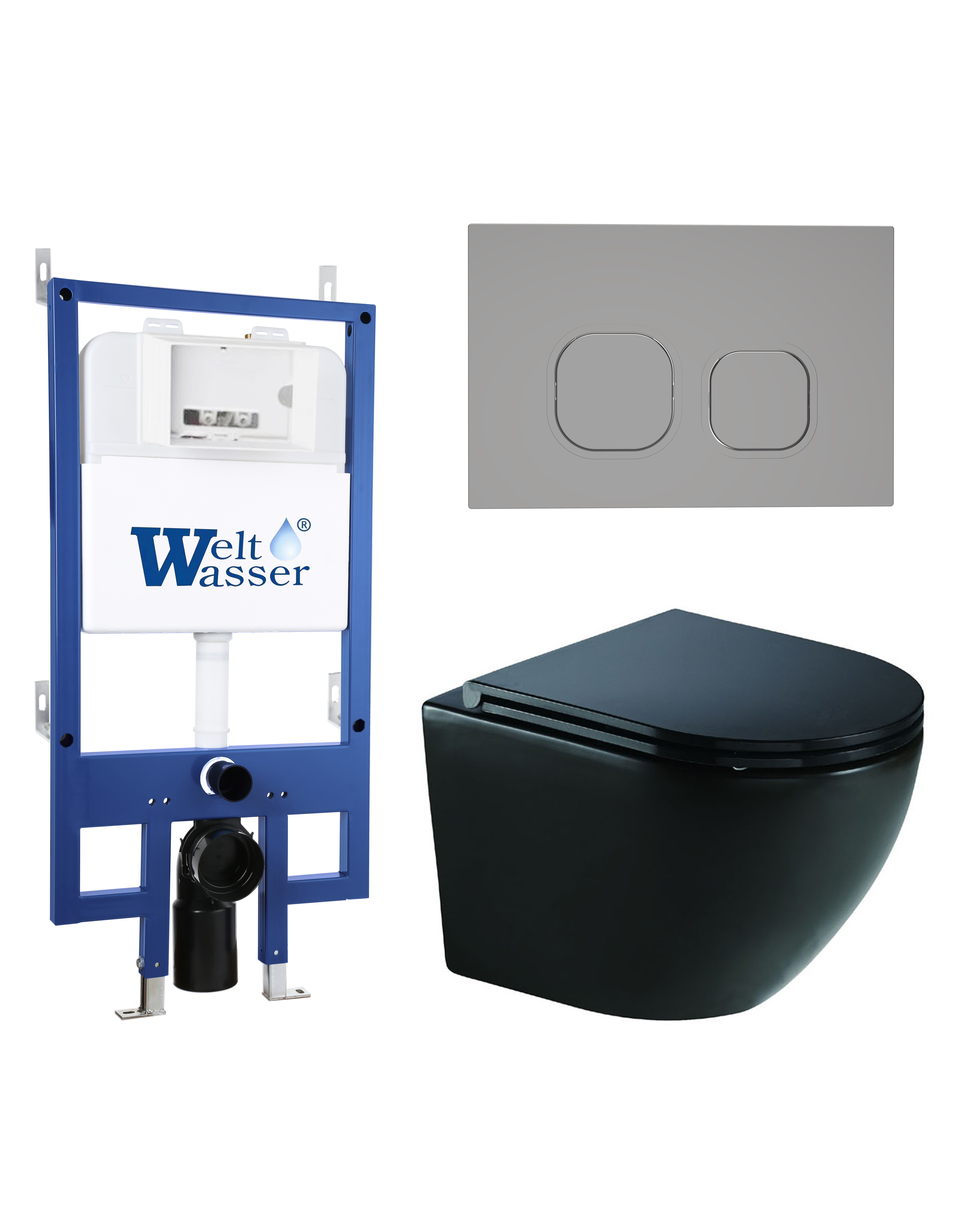 Комплект WeltWasser 10000012876 унитаз  MERZBACH 041 XL MT-BL  + инсталляция BAMBERG 545  + кнопка с