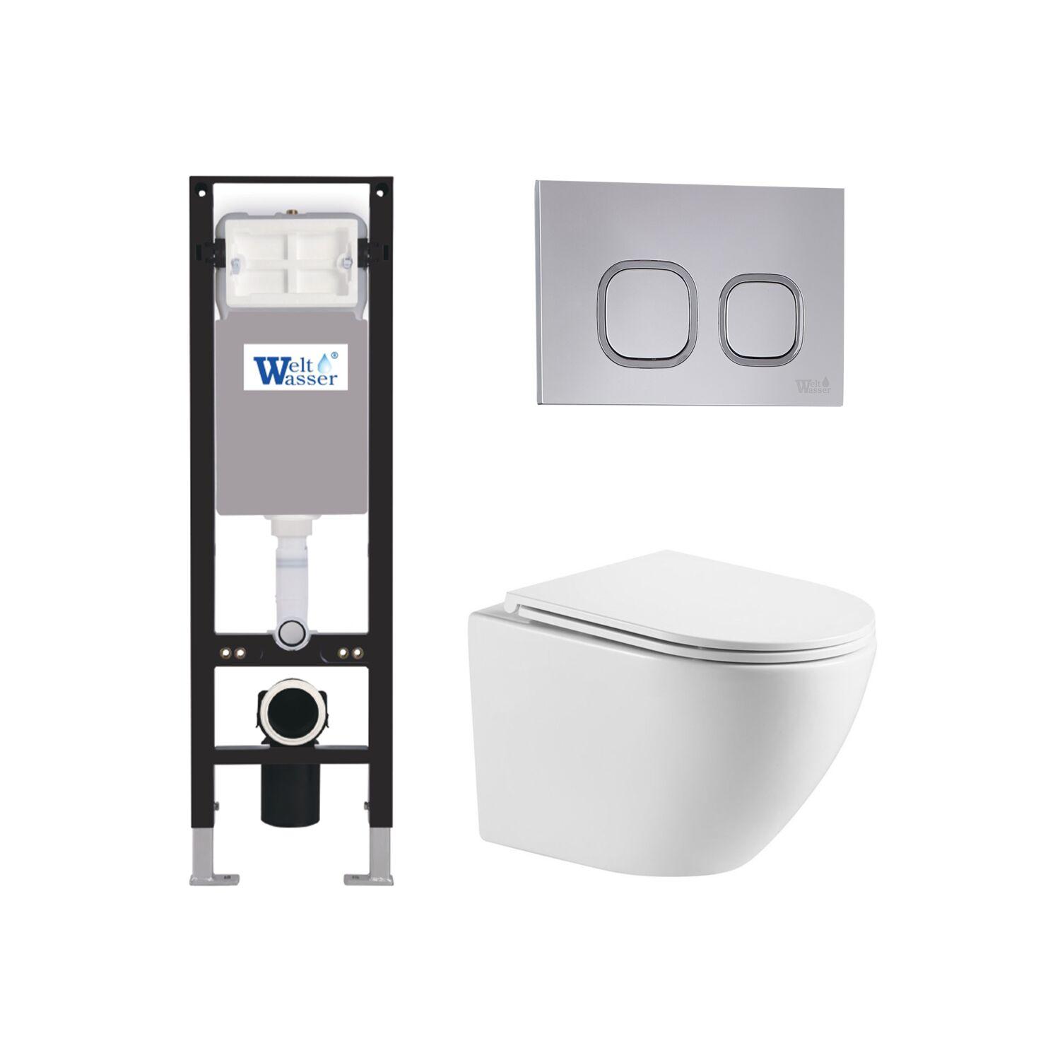 Комплект WeltWasser 10000012360 унитаз  MERZBACH 041 XL GL-WT  + инсталляция AMBERG 350  + кнопка см
