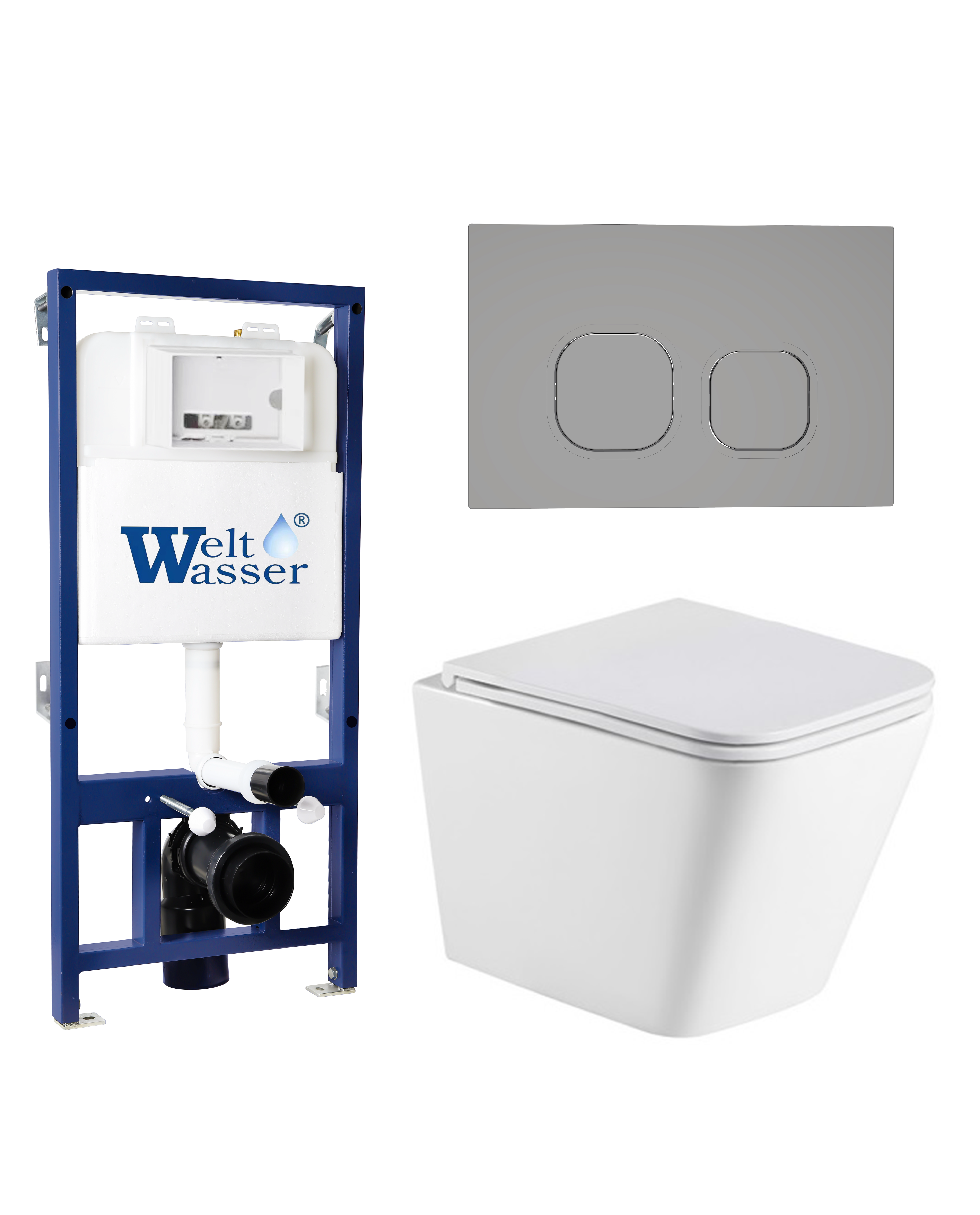 Комплект WeltWasser 10000012803 унитаз  GELBACH 043 MT-WT  + инсталляция BAMBERG 525  + кнопка смыва