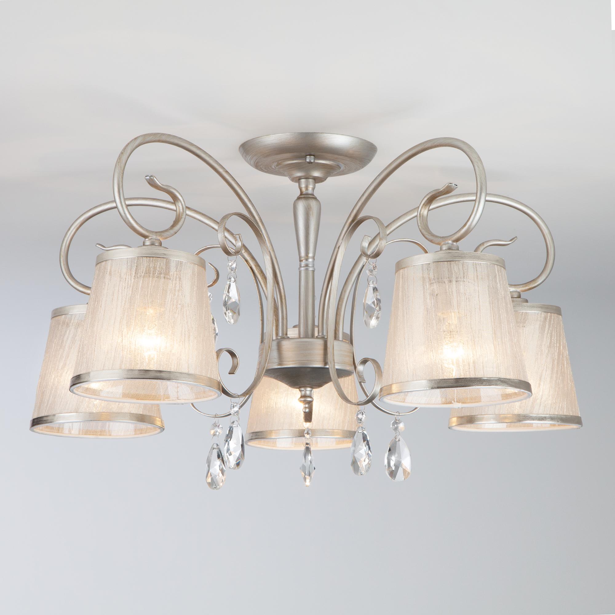 Потолочная люстра с абажурами Eurosvet 60065/5 серебро