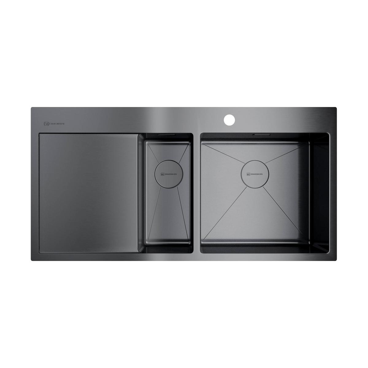 Врезная кухонная мойка Omoikiri Akisame 100-2-GM-R вороненая сталь 4973104