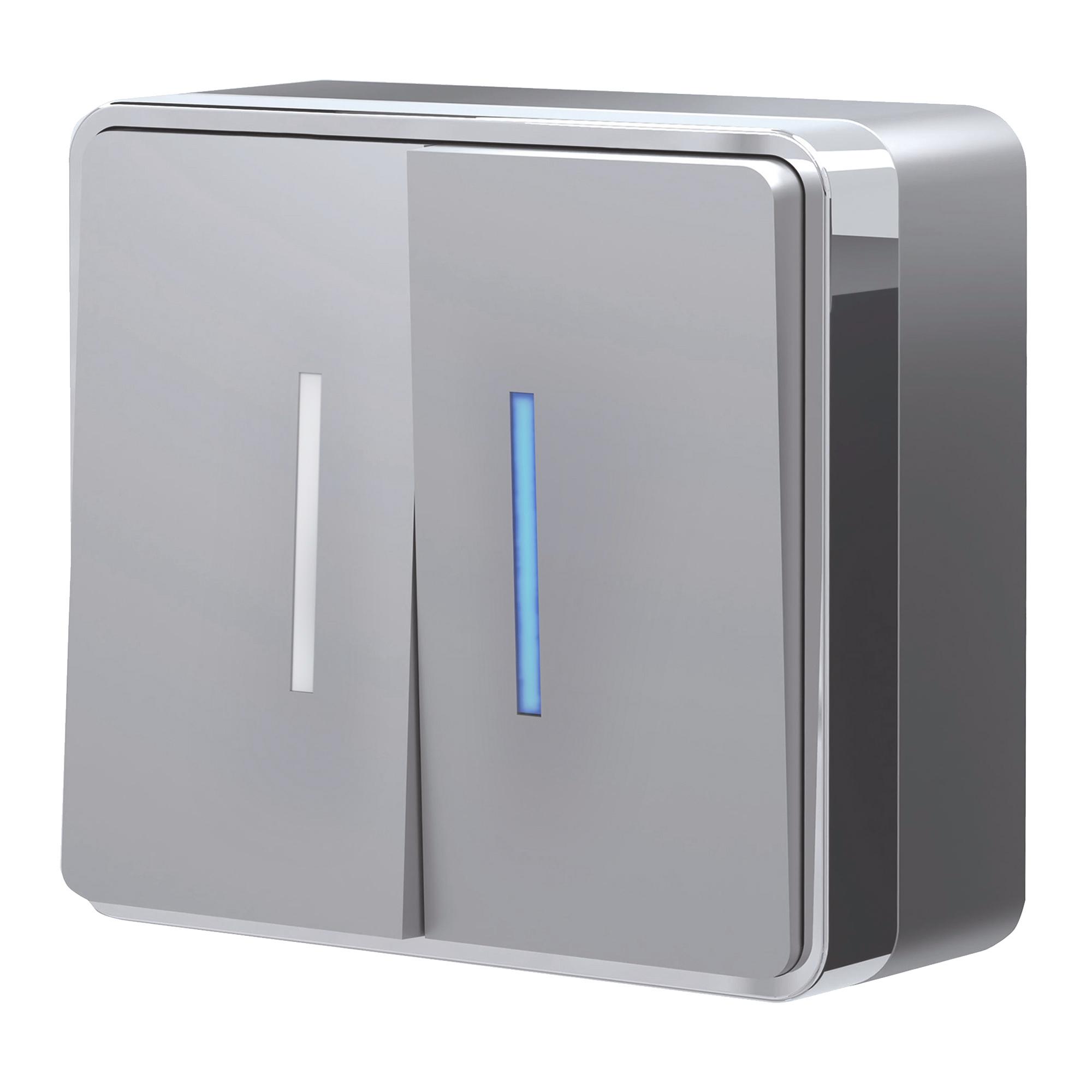 Выключатель двухклавишный с подсветкой Gallant серебряный Werkel W5020106