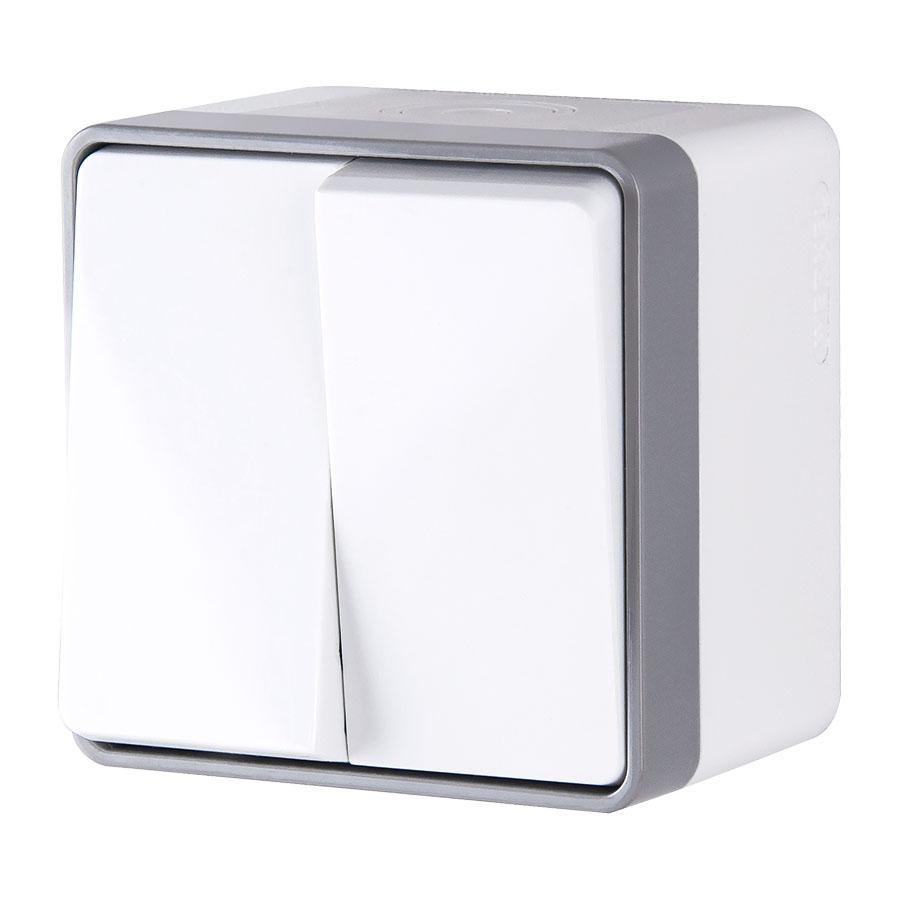 Выключатель двухклавишный влагозащищенный Gallant белый Werkel WL15-03-02