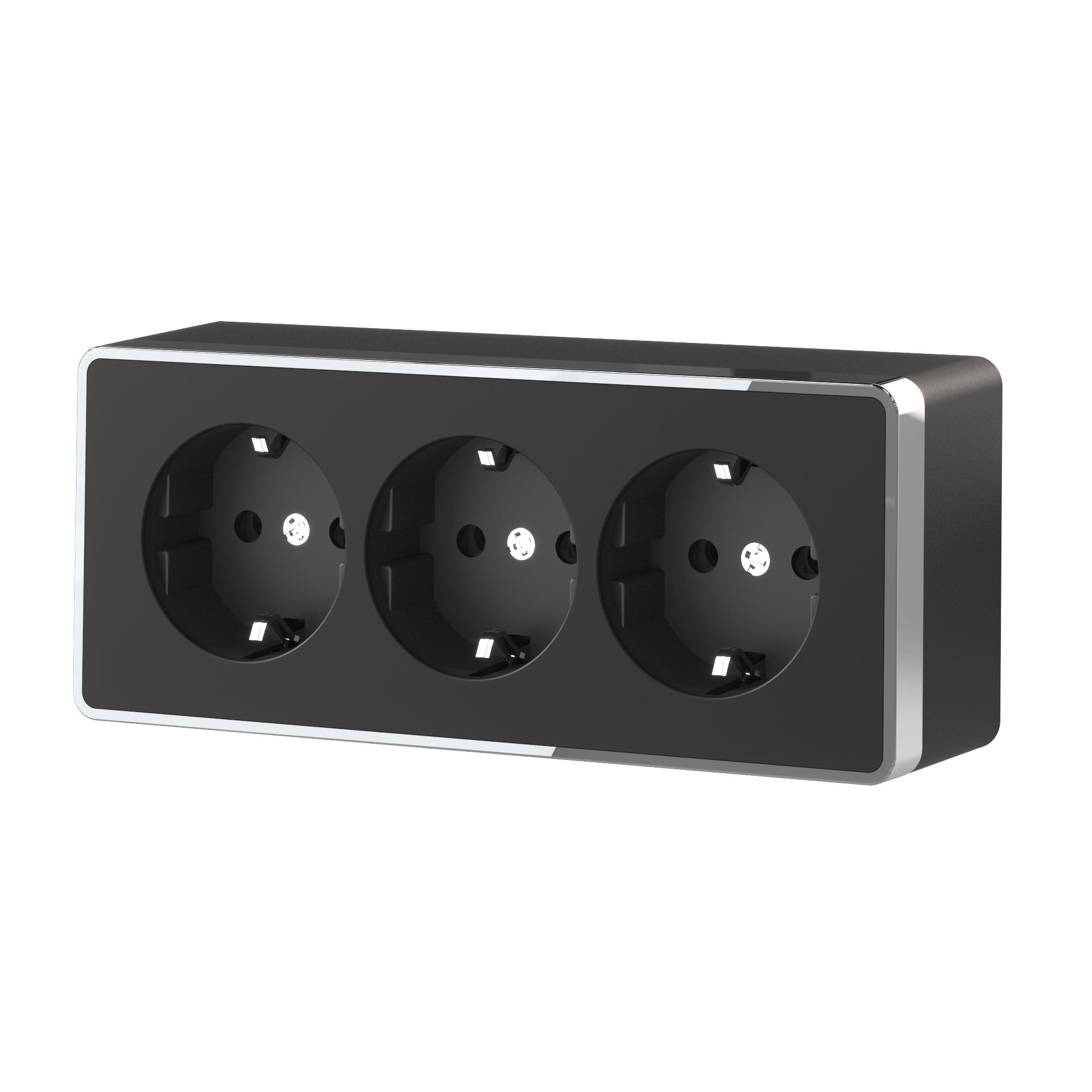 Розетка тройная с заземлением и шторками Gallant черный/хром Werkel W5073135