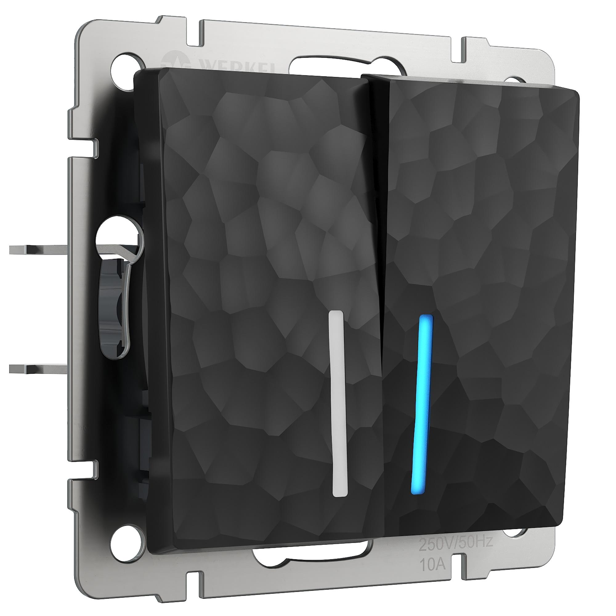 Выключатель двухклавишный с подсветкой черный Werkel W1220108