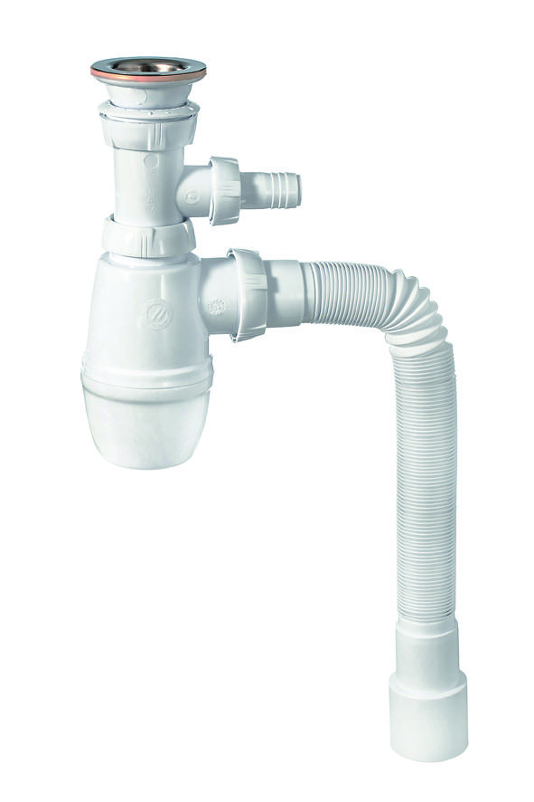 Сифон с выпуском 40 мм Wirquin Минор с отводом для стиральной машины и гофротрубой L800 40х40/50 мм