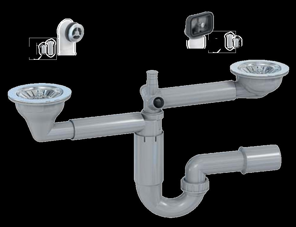 Сифон для мойки Prevex P-loc двойной PL2-D9C45-SANT-01