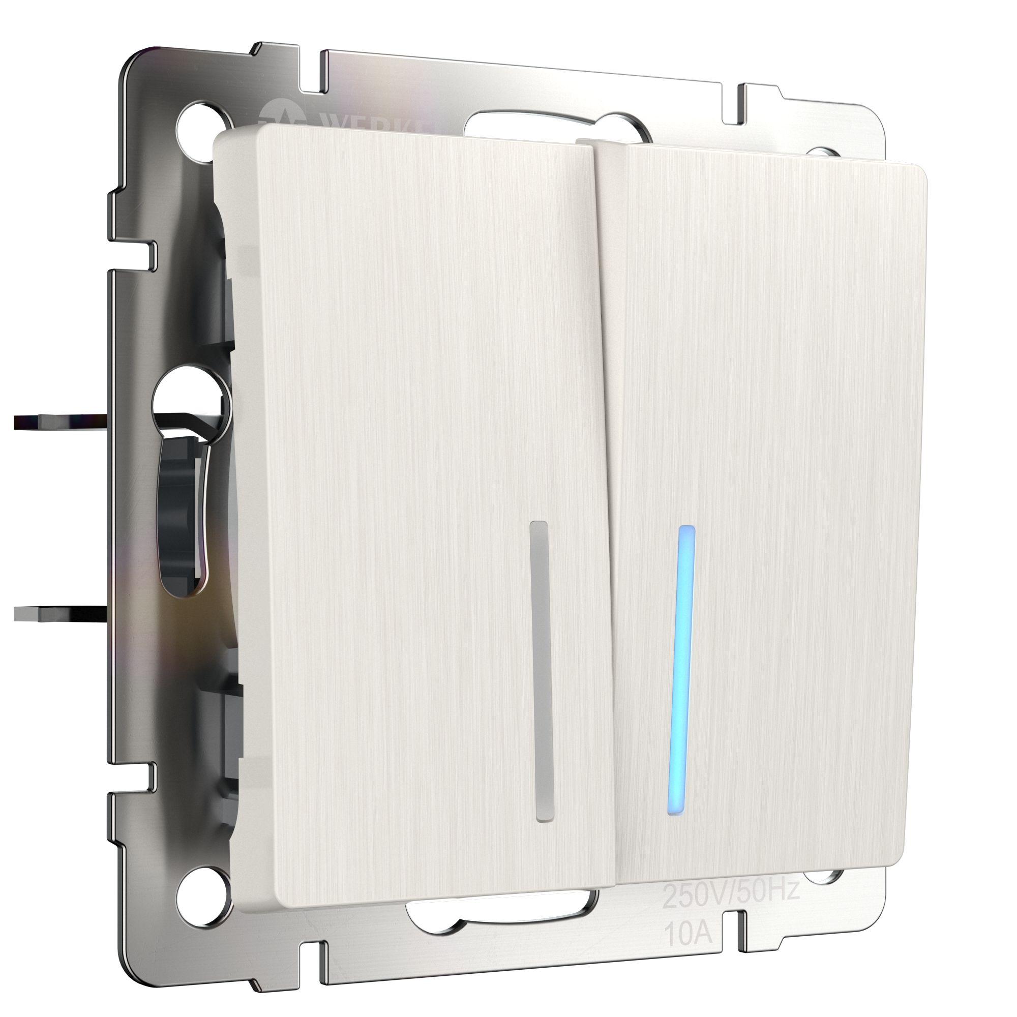 Выключатель двухклавишный с подсветкой перламутровый рифленый Werkel W1120113