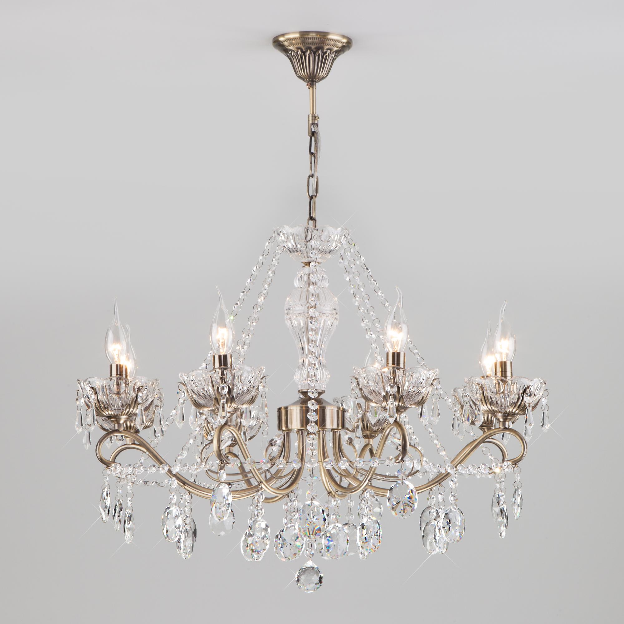 Подвесная люстра с хрусталем Eurosvet 10103/8 античная бронза/прозрачный хрусталь Strotskis