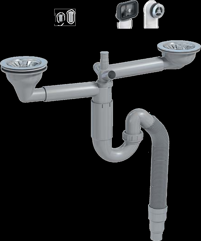 Сифон для мойки Prevex P-loc двойной PL2-D9CF5-SANT-01