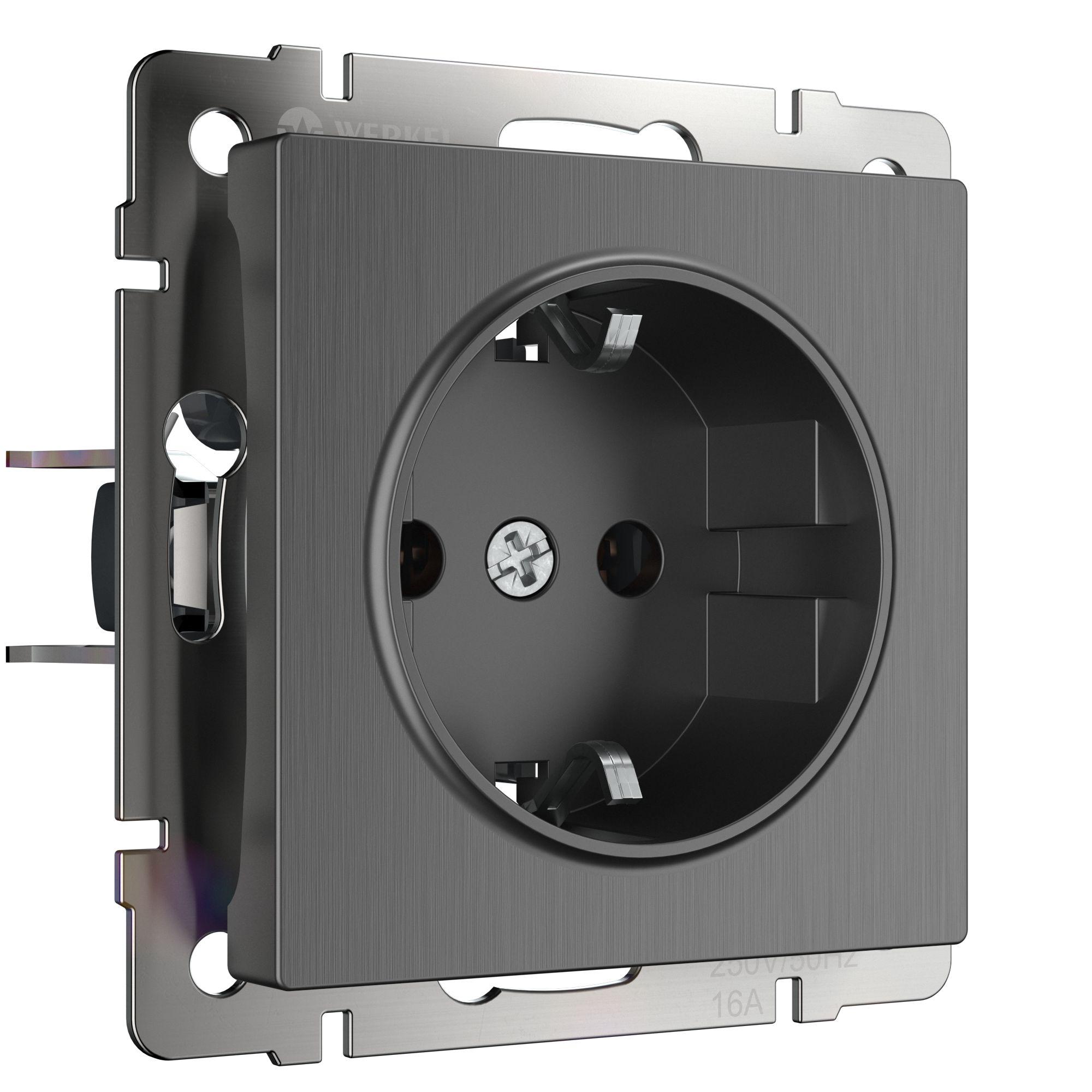 Розетка с заземлением и шторками графит рифленый Werkel W1171104