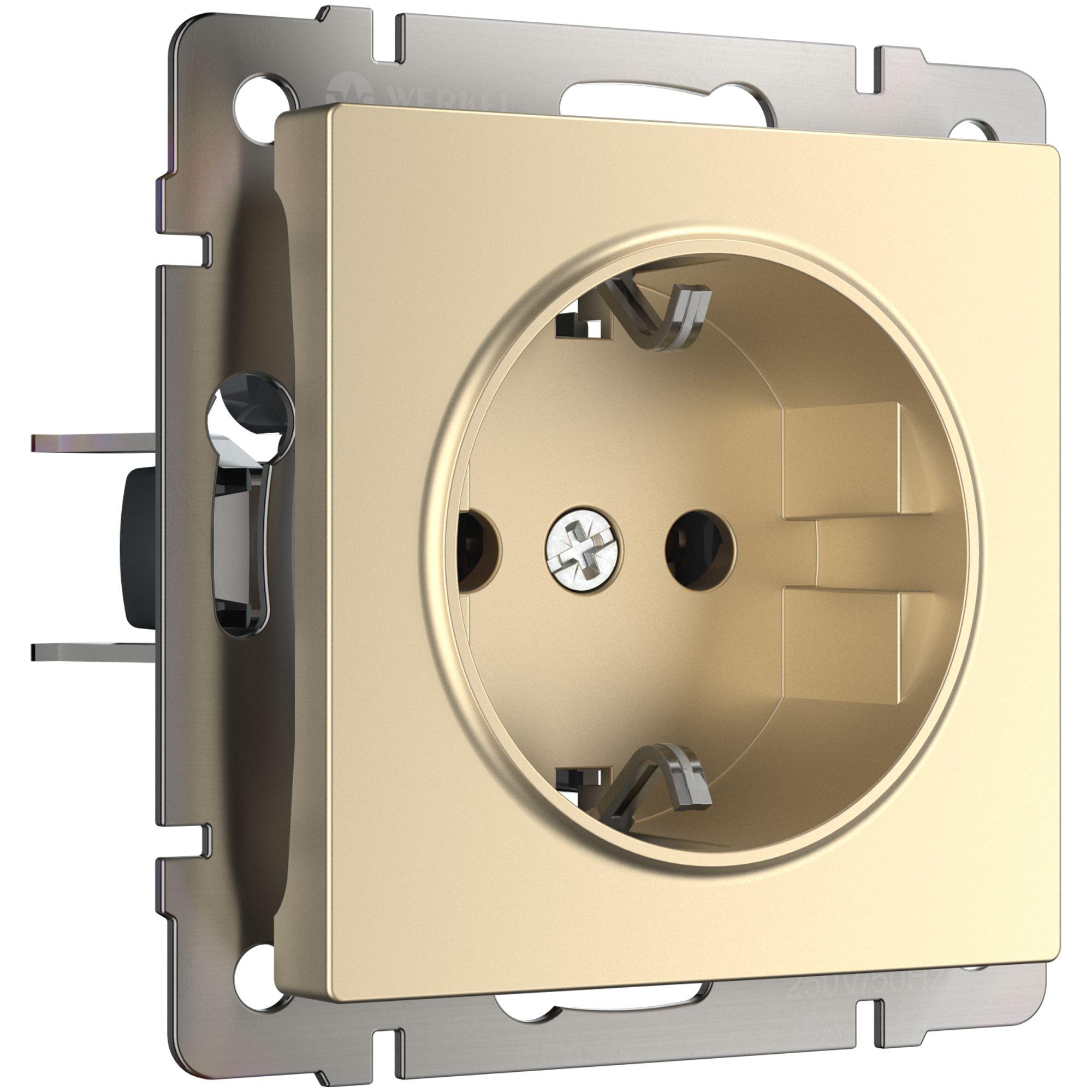 Розетка с заземлением и шторками шампань Werkel W1171111