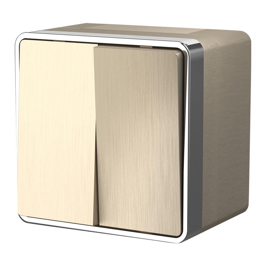 Выключатель двухклавишный влагозащищенный Gallant шампань рифленый Werkel WL15-03-02