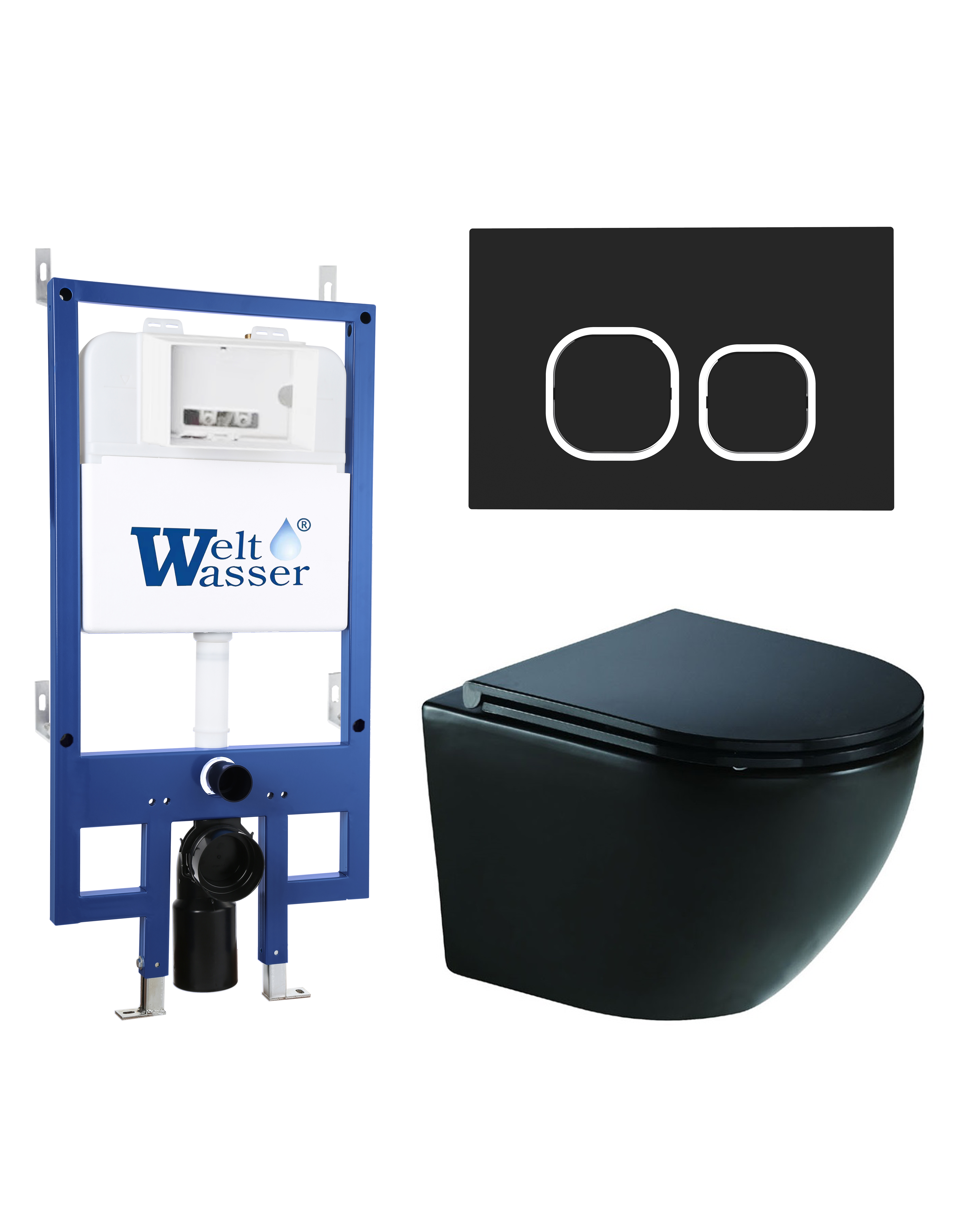Комплект WeltWasser 10000012875 унитаз  MERZBACH 041 XL MT-BL  + инсталляция BAMBERG 545  + кнопка с