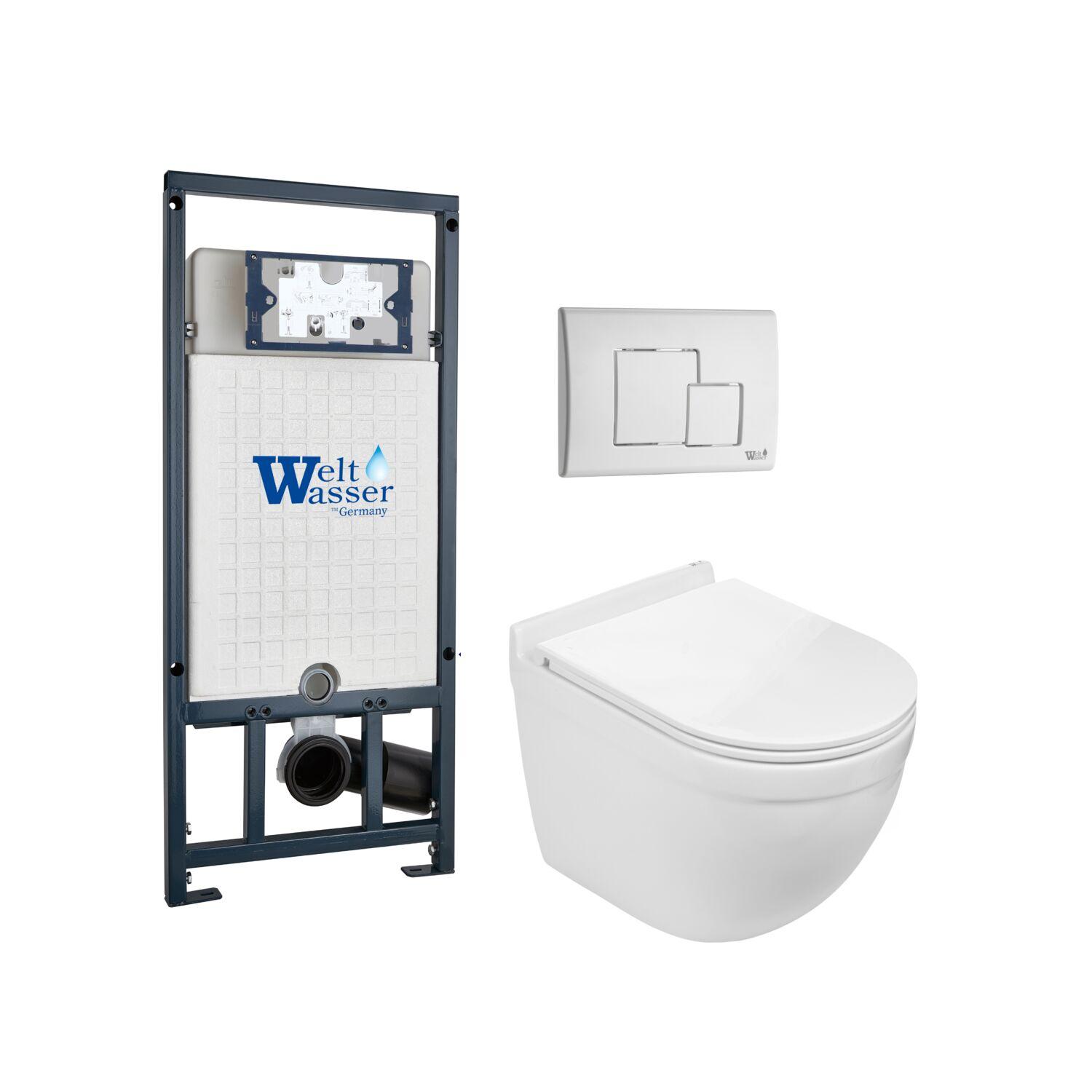 Комплект WeltWasser 10000012167 унитаз  HEIMBACH 043 GL-WT  + инсталляция MARBERG 507  + кнопка смыв