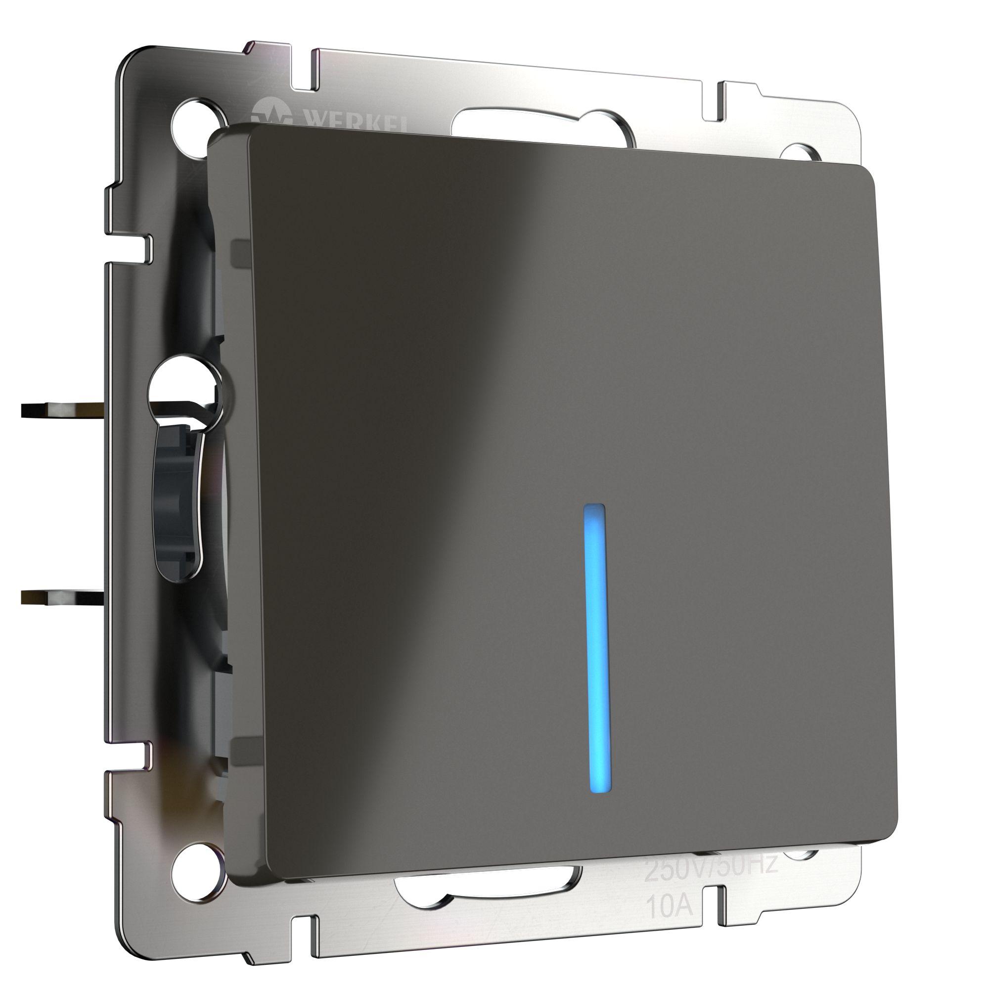 Выключатель одноклавишный проходной с подсветкой серо-коричневый Werkel WL07-SW-1G-2W-LED