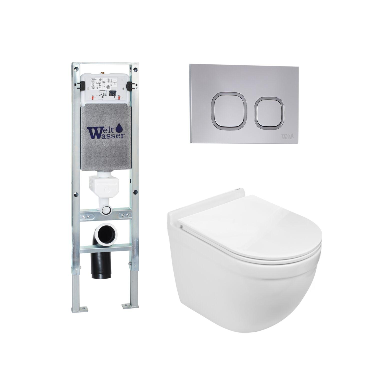 Комплект WeltWasser 10000012132 унитаз  HEIMBACH 043 GL-WT  + инсталляция AMBERG 350 ST  + кнопка см
