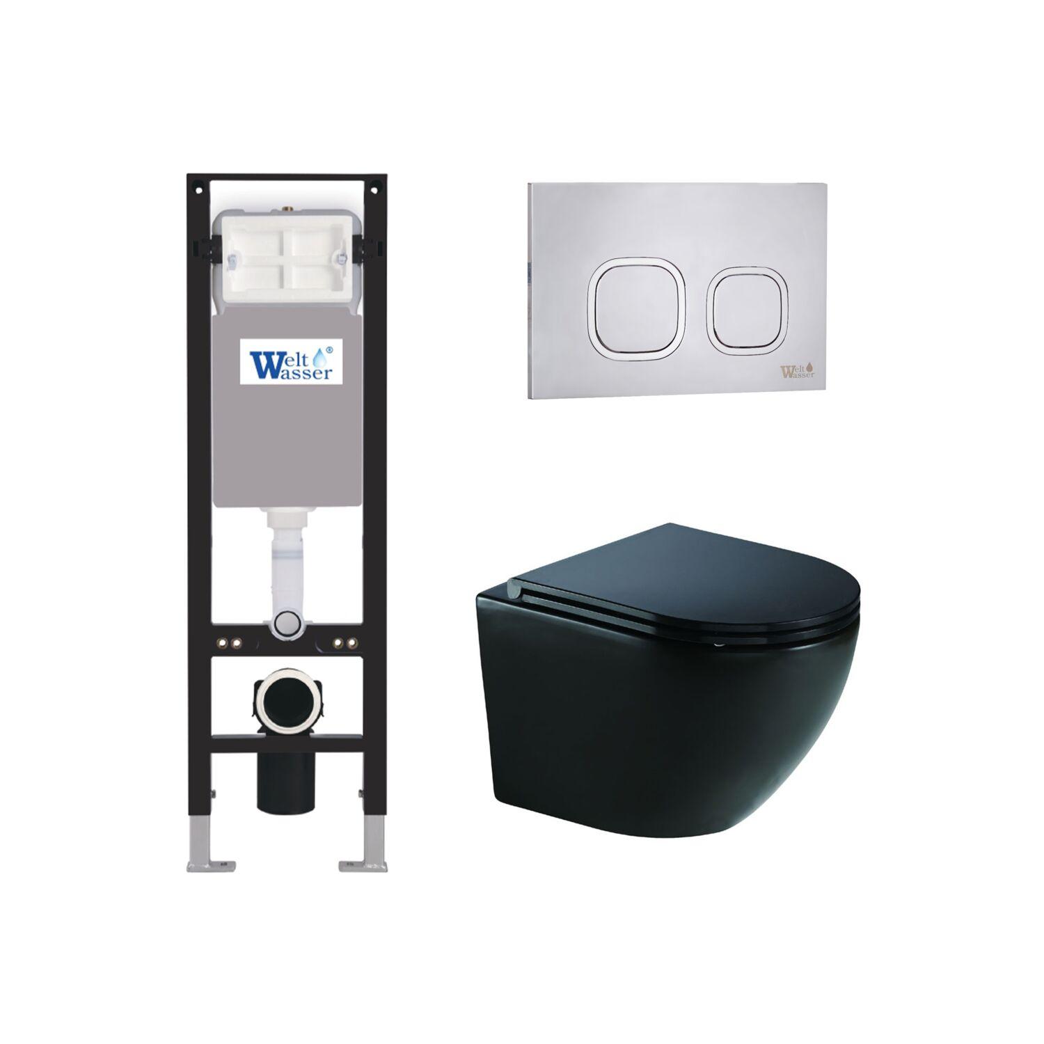 Комплект WeltWasser 10000012366 унитаз  MERZBACH 041 XL MT-BL  + инсталляция AMBERG 350  + кнопка см