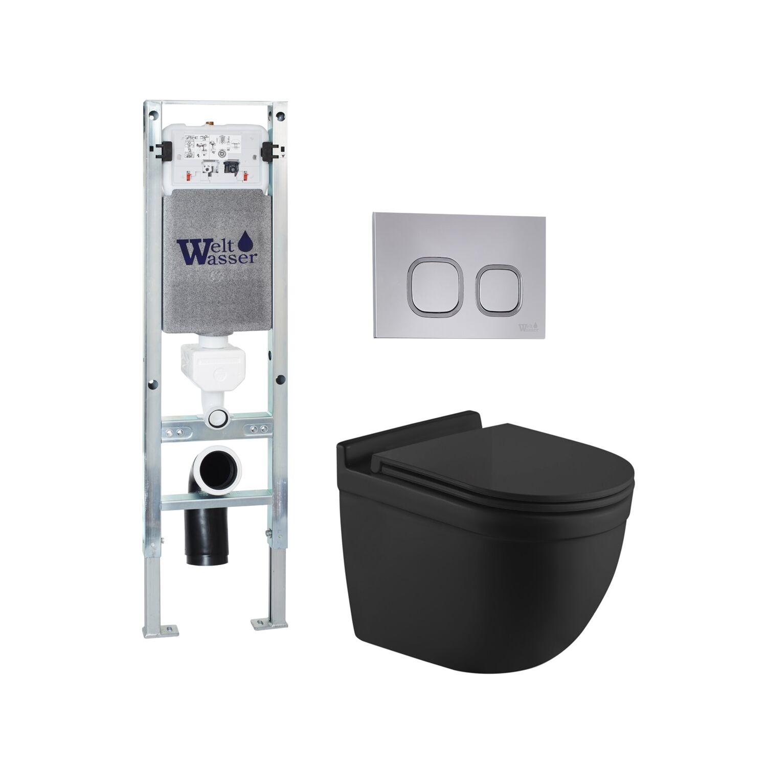 Комплект WeltWasser 10000012222 унитаз  HEIMBACH 043 MT-BL  + инсталляция AMBERG 350 ST  + кнопка см