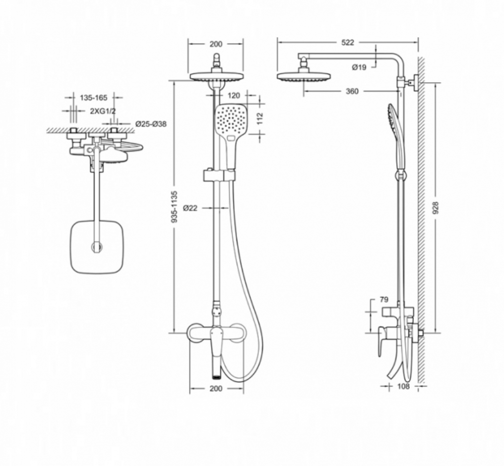 Душевая стойка со смесителем для ванны и душа Bravat F6173218CP-A-ENG хром