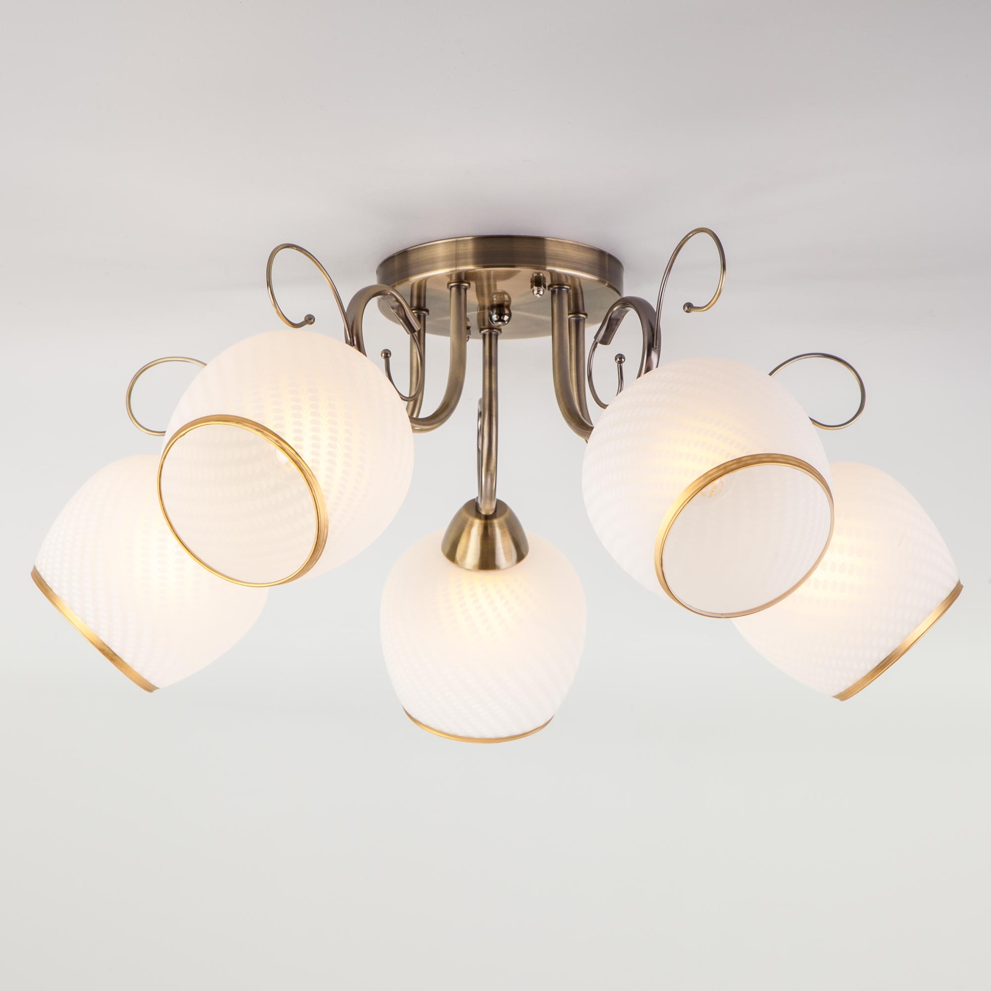 Потолочная люстра со стеклянными плафонами Eurosvet 30159/5 античная бронза