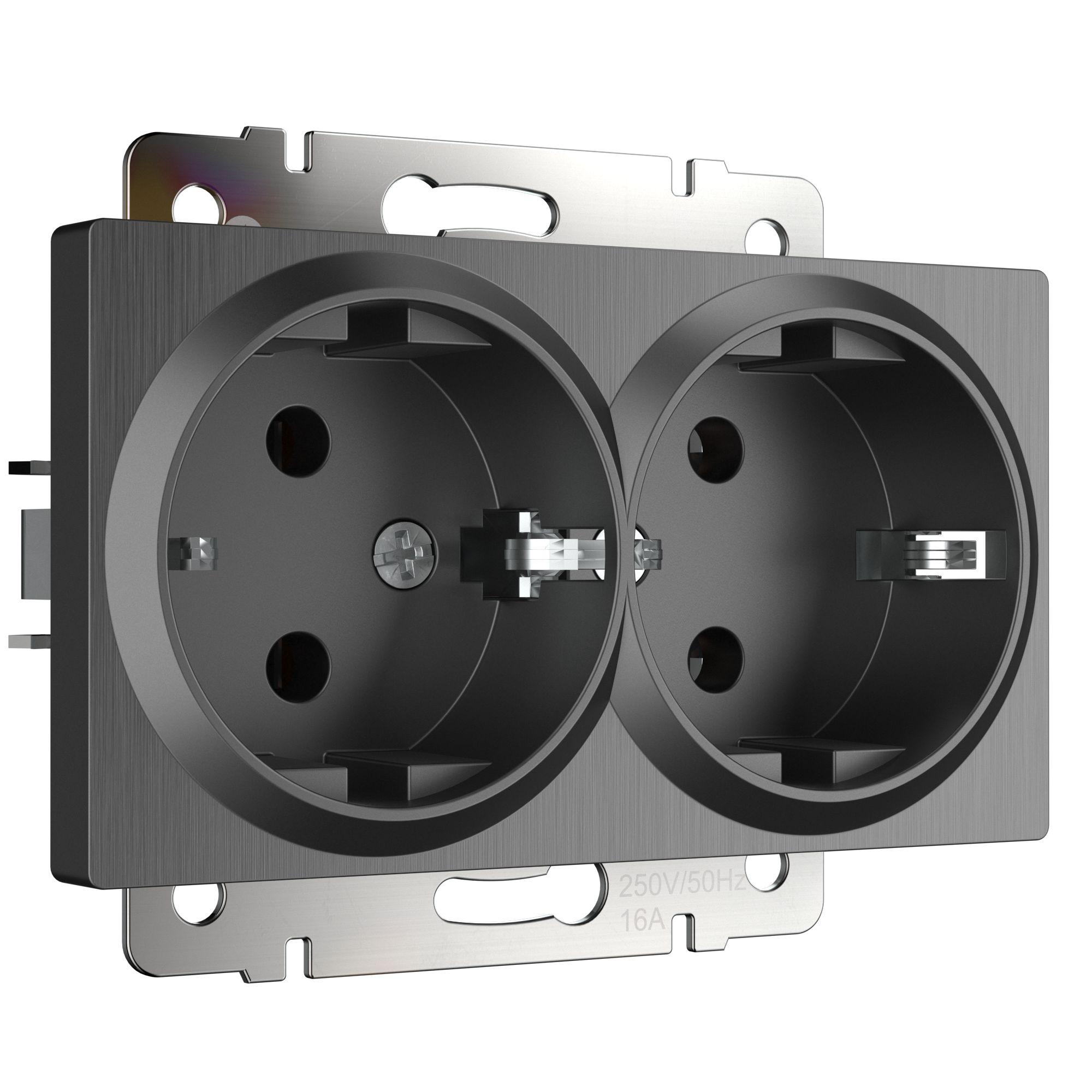 Розетка двойная с заземлением графит рифленый Werkel W1172004