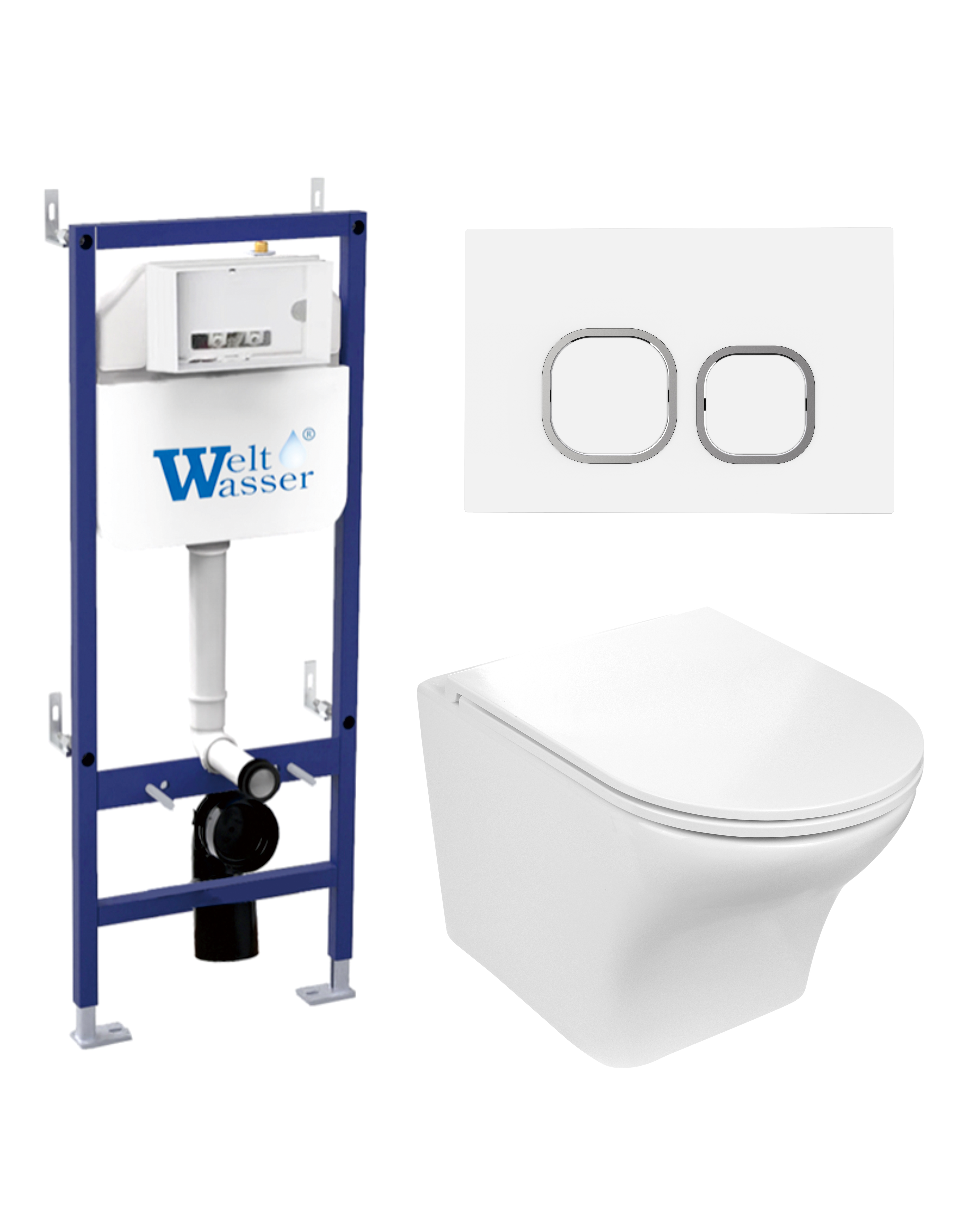 Комплект WeltWasser 10000012923 унитаз  ODENBACH 004 GL-WT  + инсталляция BAMBERG 460  + кнопка смыв