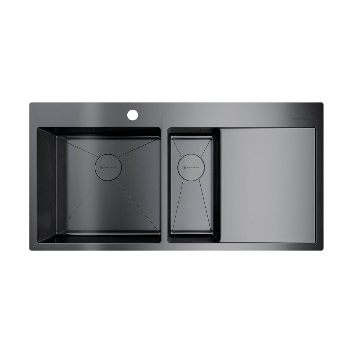 Врезная кухонная мойка Omoikiri Akisame 100-2-GM-L вороненая сталь 4973103