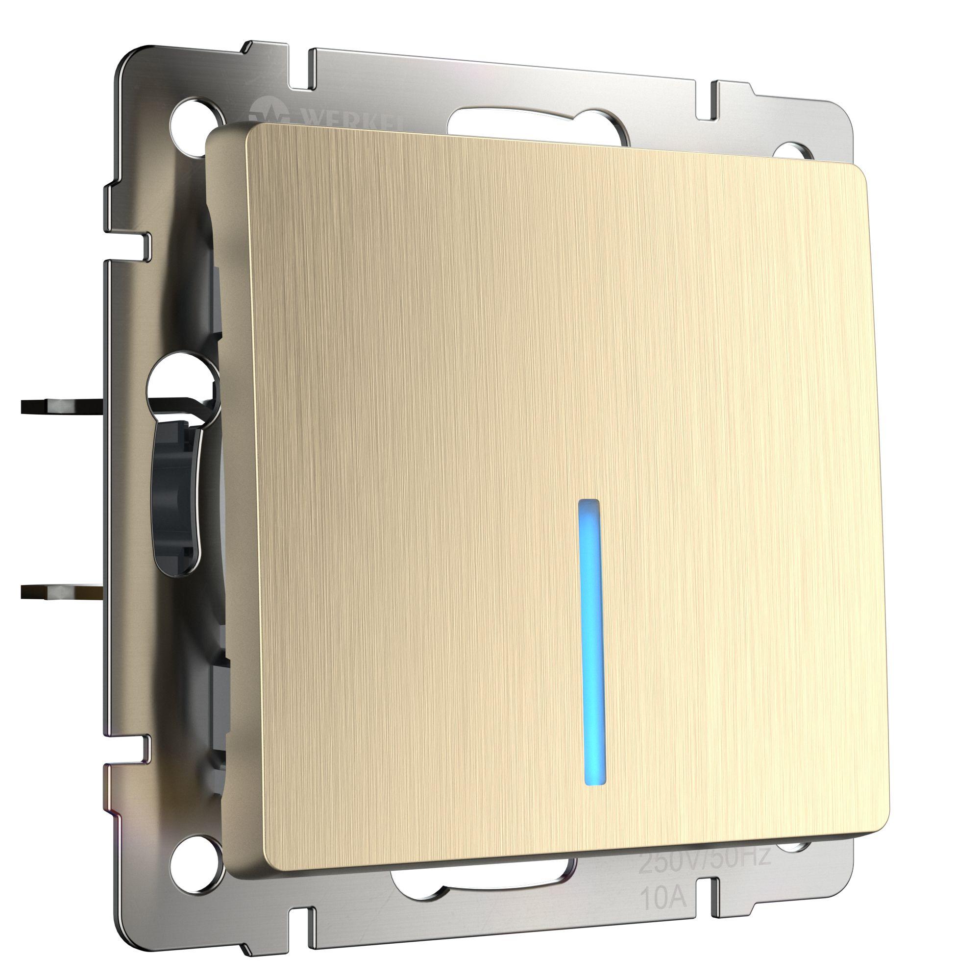 Выключатель одноклавишный проходной с подсветкой шампань рифленый Werkel W1112110