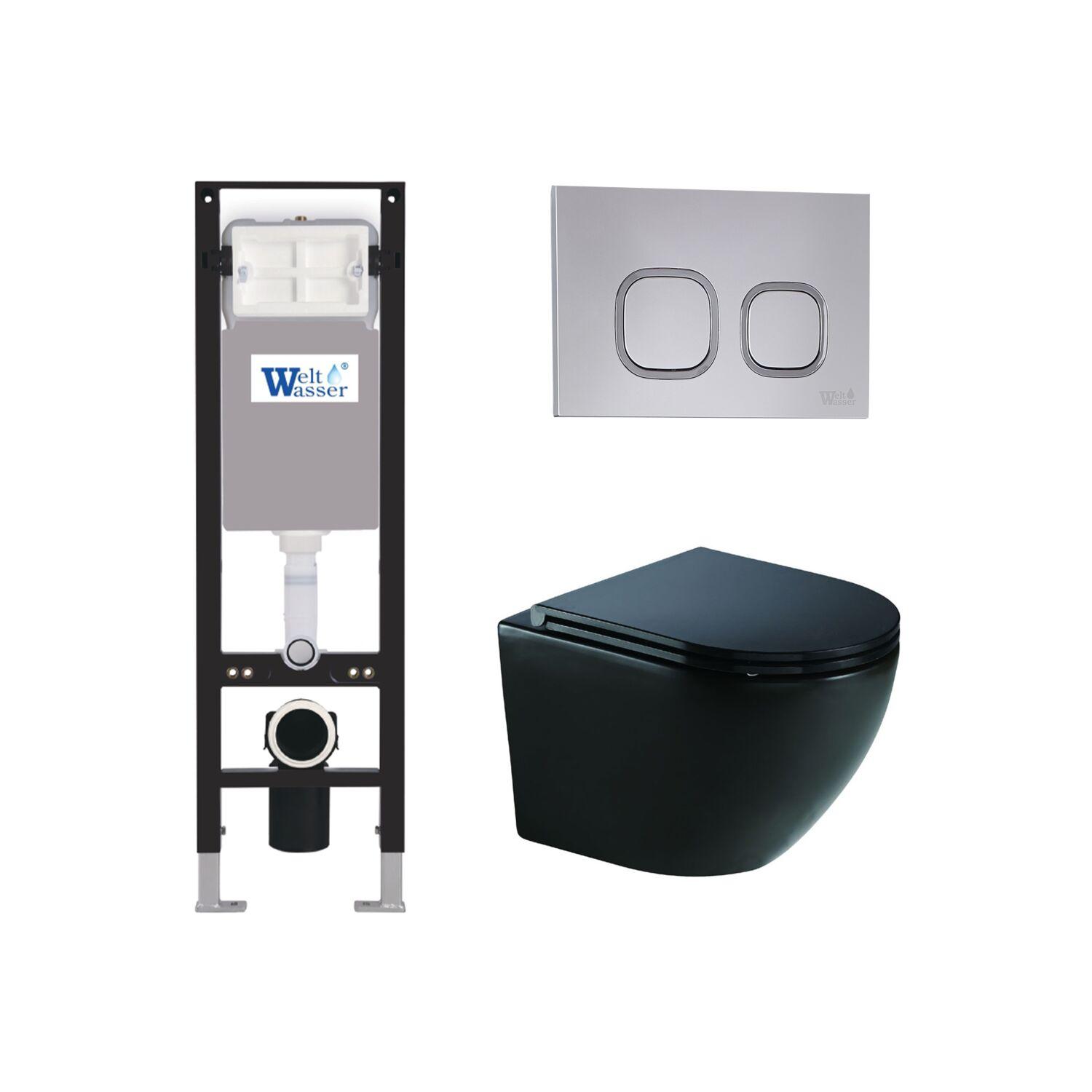 Комплект WeltWasser 10000012365 унитаз  MERZBACH 041 XL MT-BL  + инсталляция AMBERG 350  + кнопка см