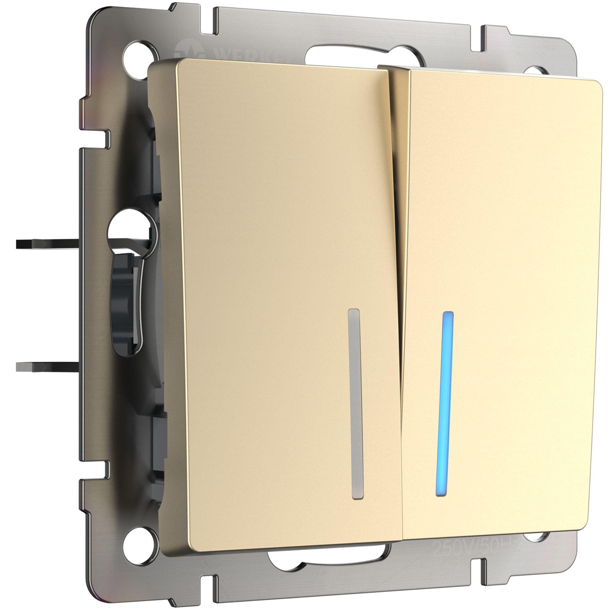 Выключатель двухклавишный проходной с подсветкой шампань Werkel W1122111