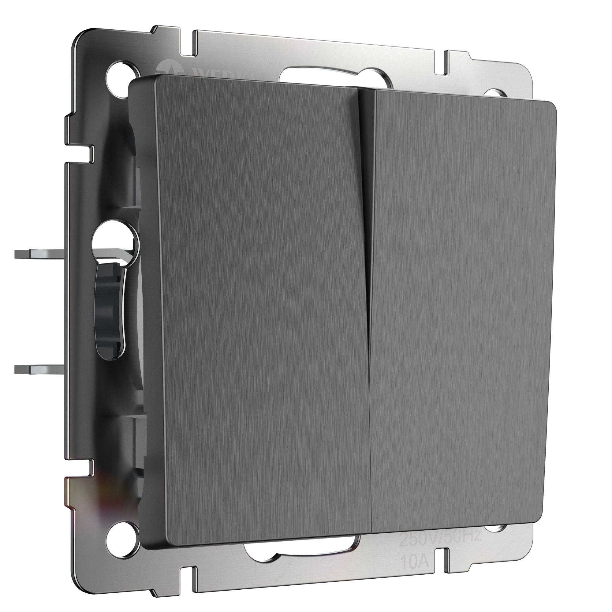 Выключатель двухклавишный проходной графит рифленый Werkel W1122004