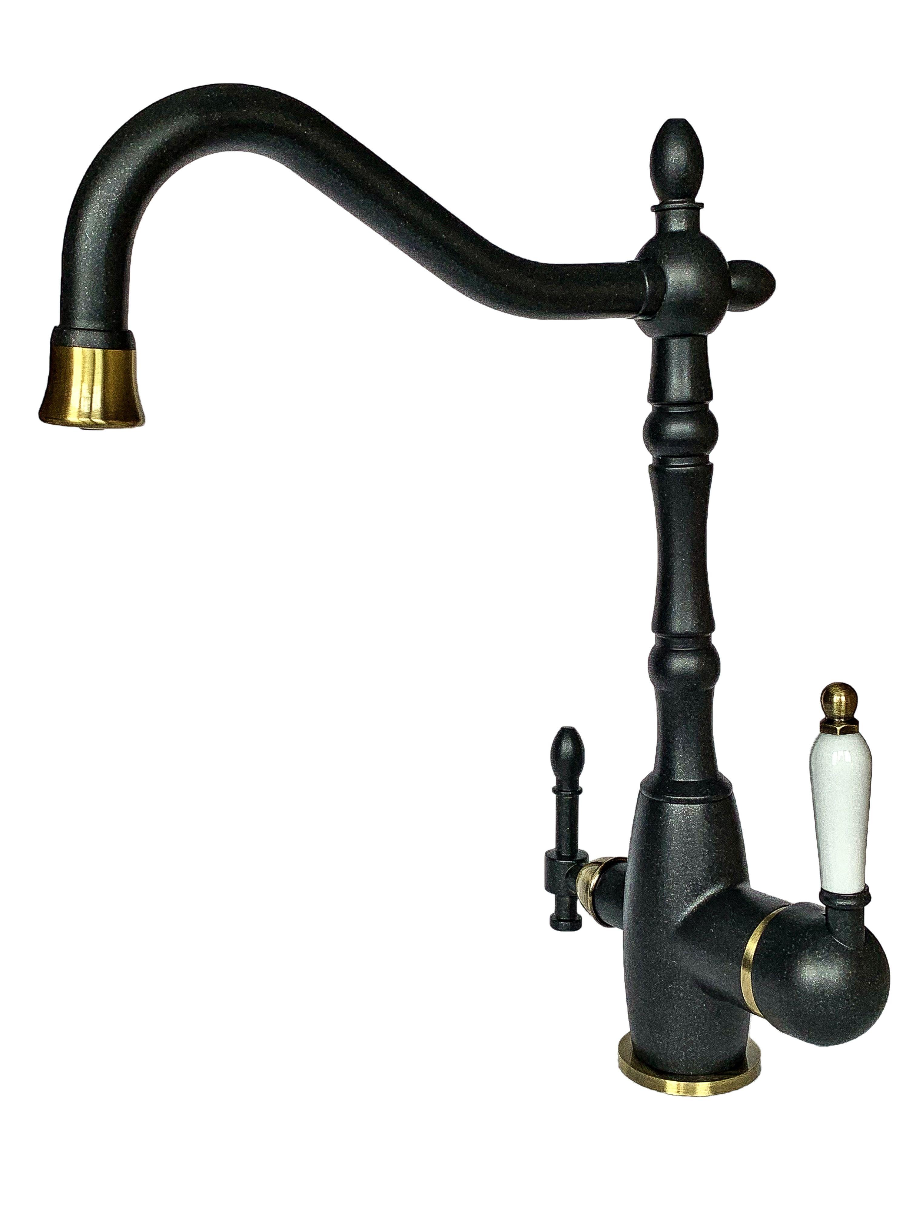 Смеситель для кухни с подключением фильтра 2в1 Milacio Castellon Ceramic антрацит/бронза MC.515.ABR