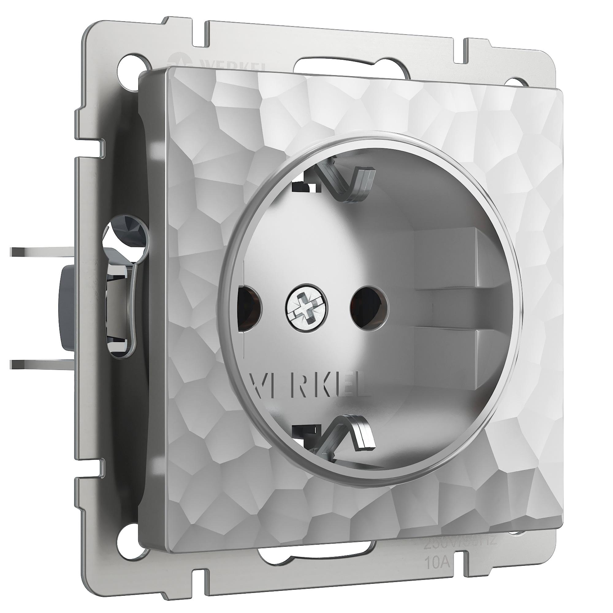 Розетка с заземлением и шторками серебряный Werkel W1271106