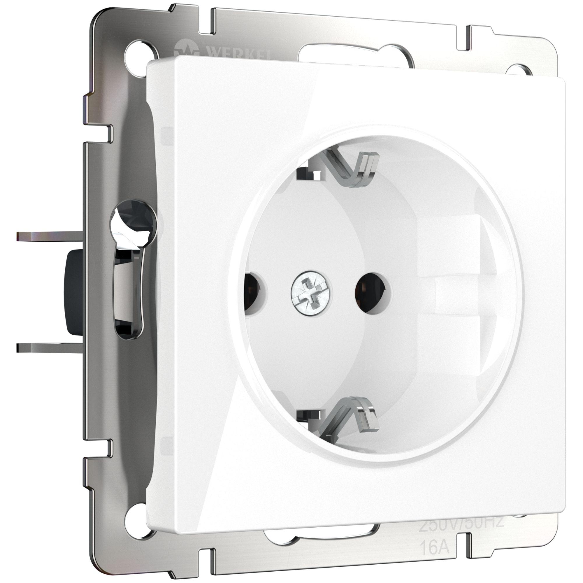 Розетка с заземлением, безвинтовой зажим белая Werkel W1171301