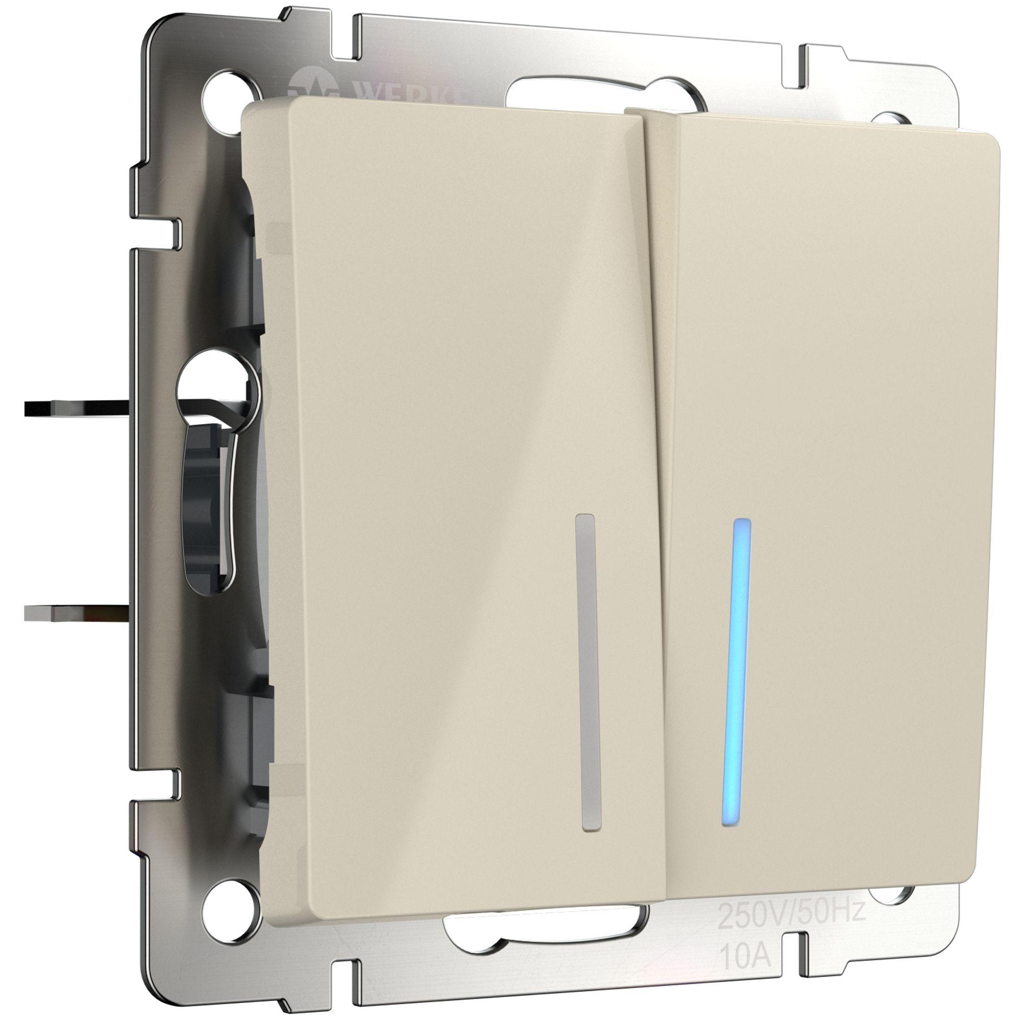 Выключатель двухклавишный с подсветкой слоновая кость Werkel W1120103