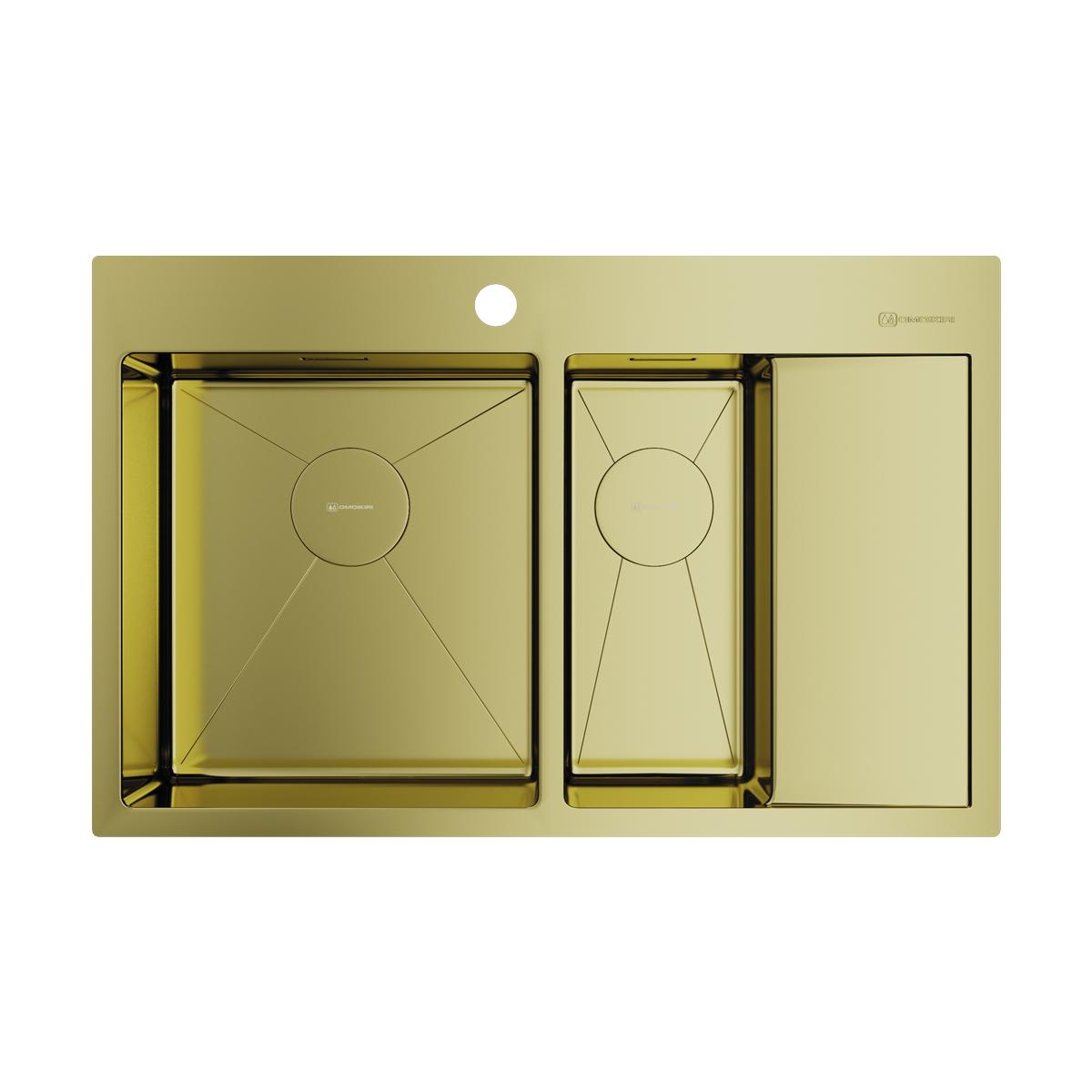 Врезная кухонная мойка Omoikiri Akisame 78-2-LG-L нерж.сталь/светлое золото 4973087