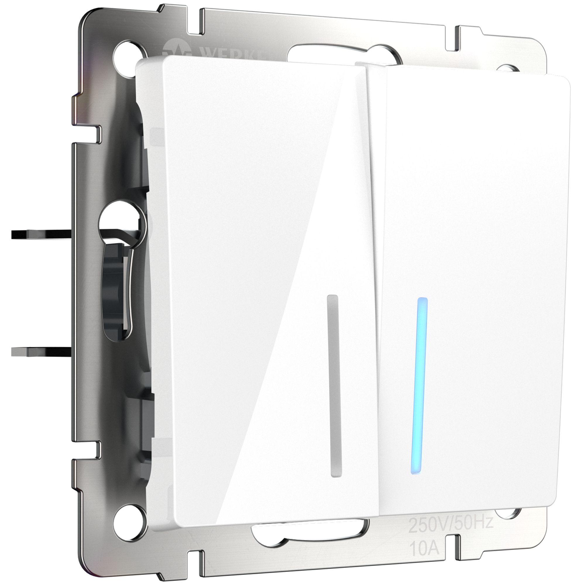 Выключатель двухклавишный проходной с подсветкой белый Werkel W1122101