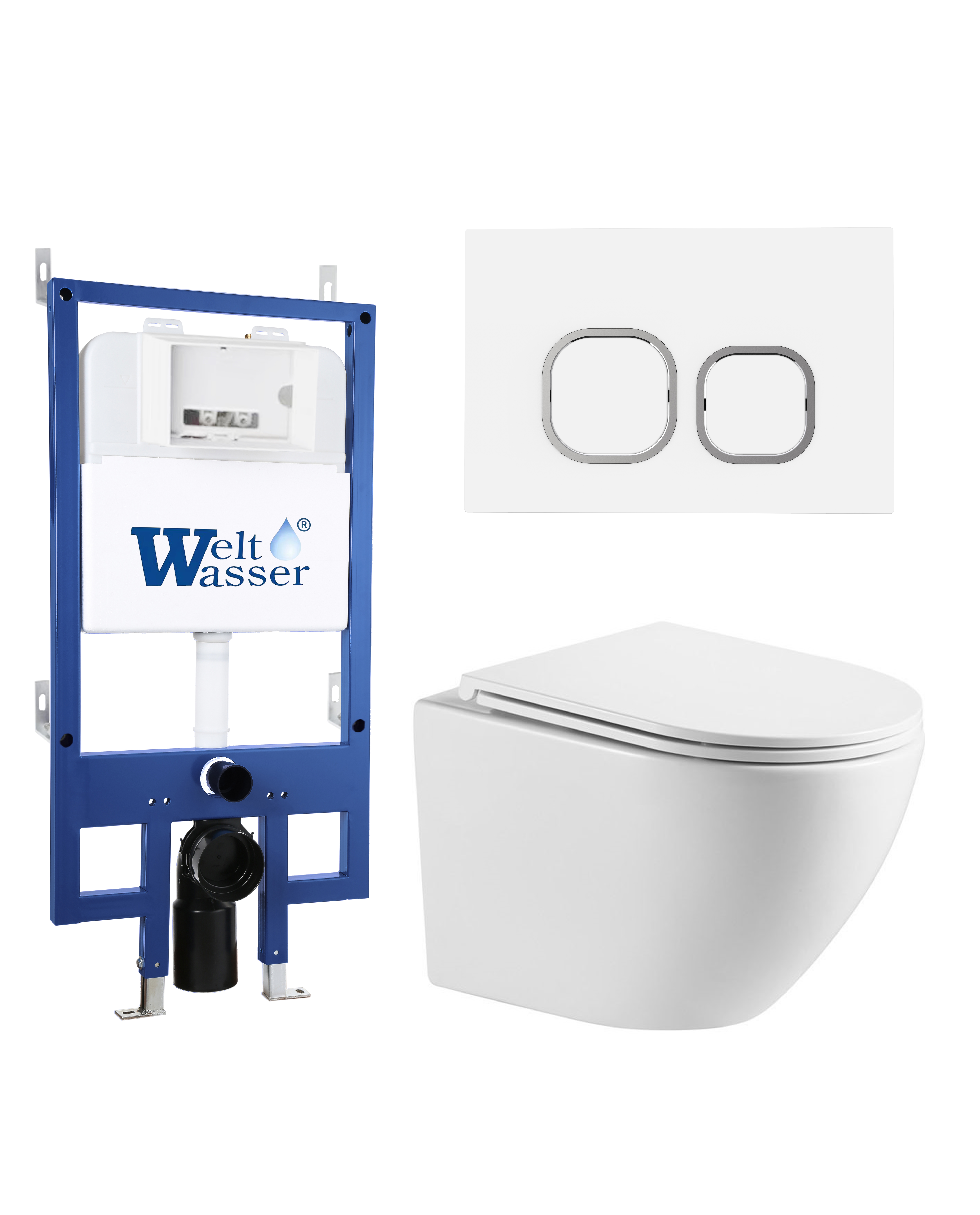 Комплект WeltWasser 10000012867 унитаз  MERZBACH 041 XL GL-WT  + инсталляция BAMBERG 545  + кнопка с