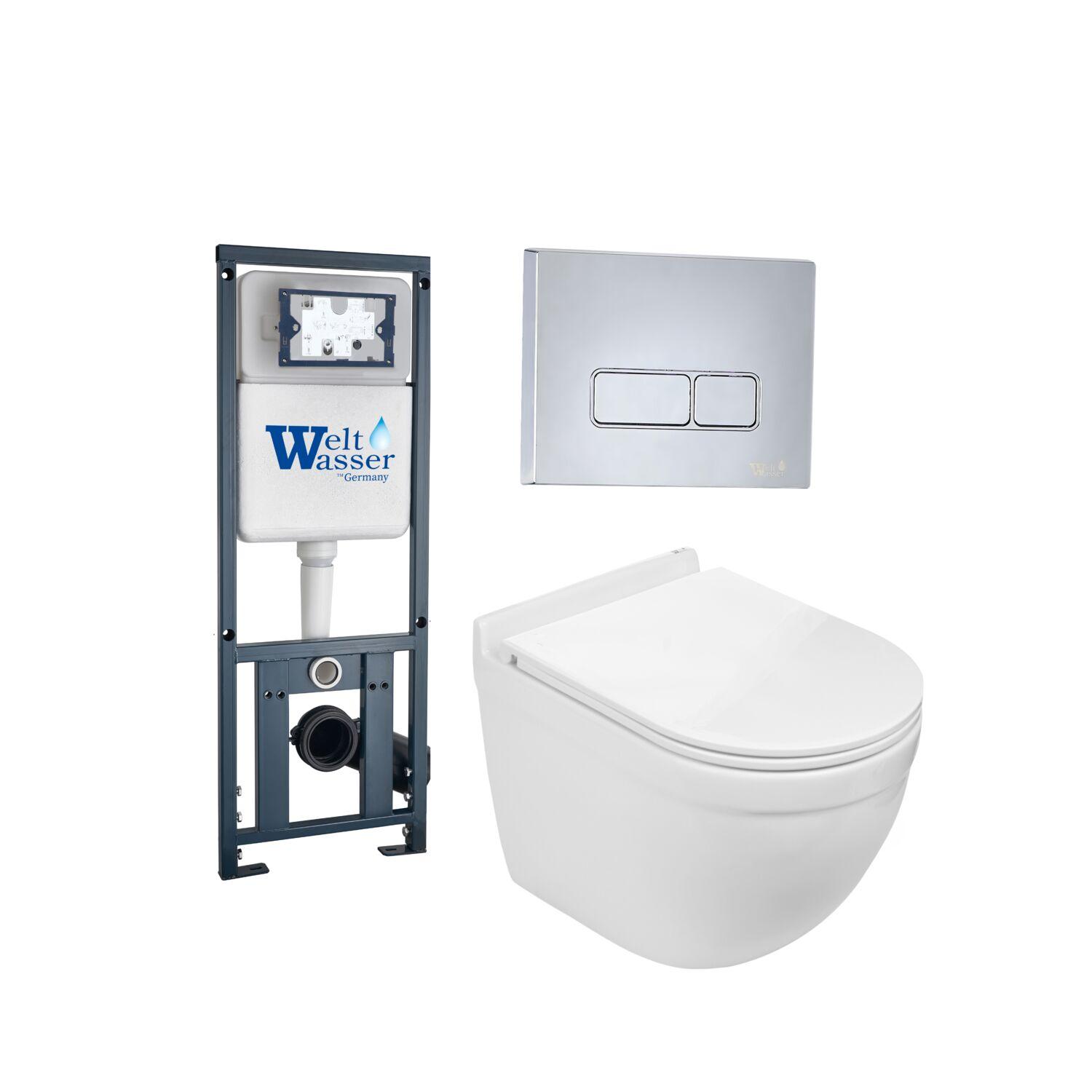 Комплект WeltWasser 10000012159 унитаз  HEIMBACH 043 GL-WT  + инсталляция MARBERG 410  + кнопка смыв