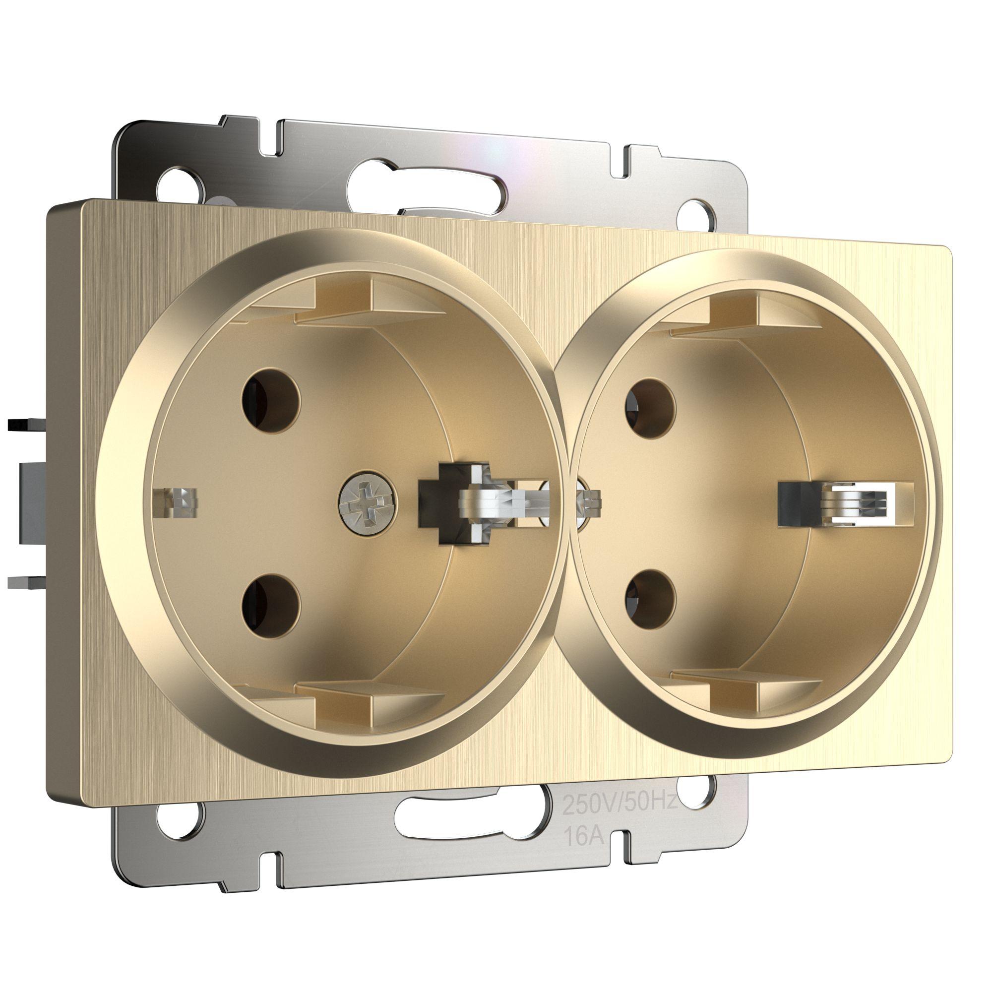 Розетка двойная с заземлением шампань рифленый Werkel W1172010