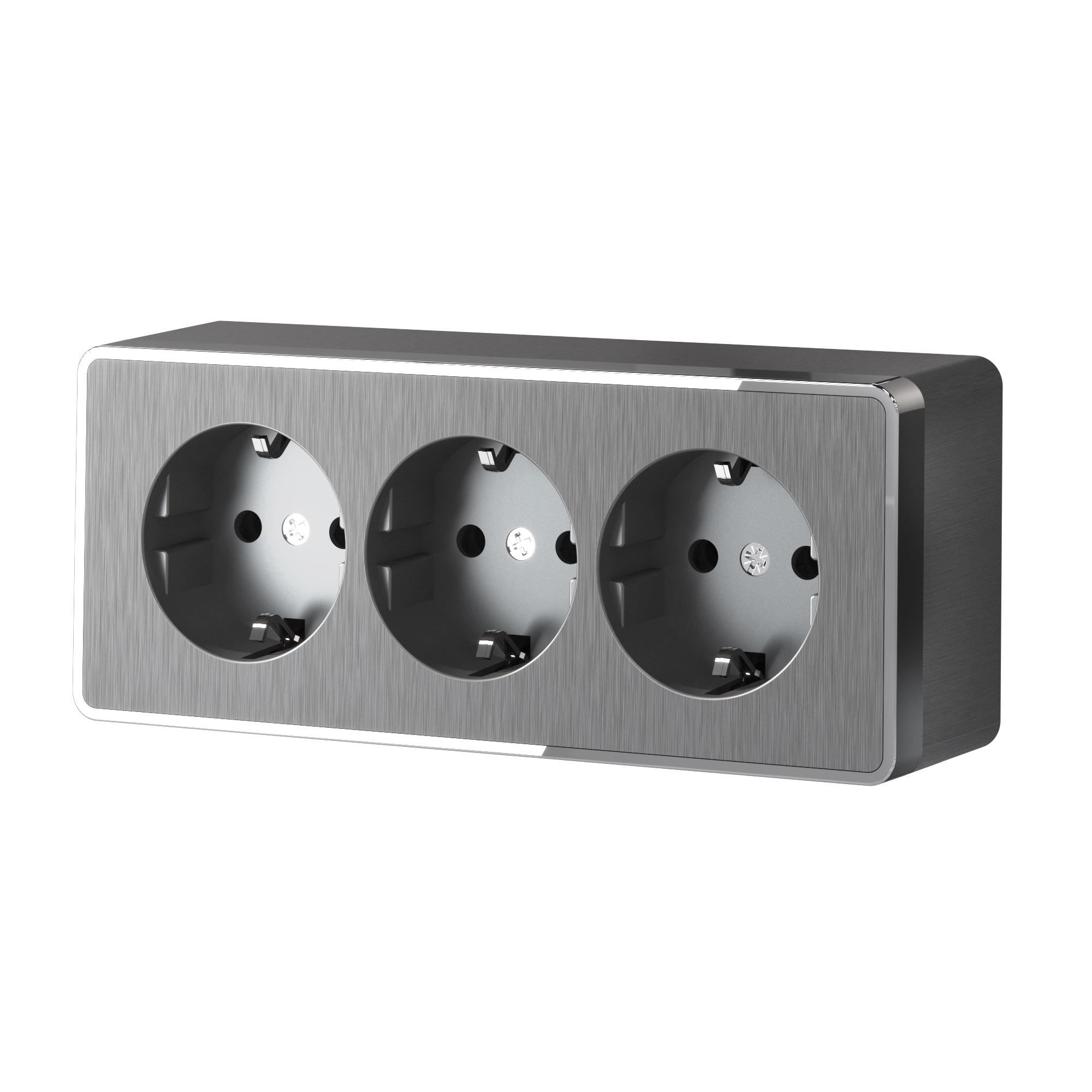 Розетка тройная с заземлением и шторками Gallant графит рифленый Werkel W5073104