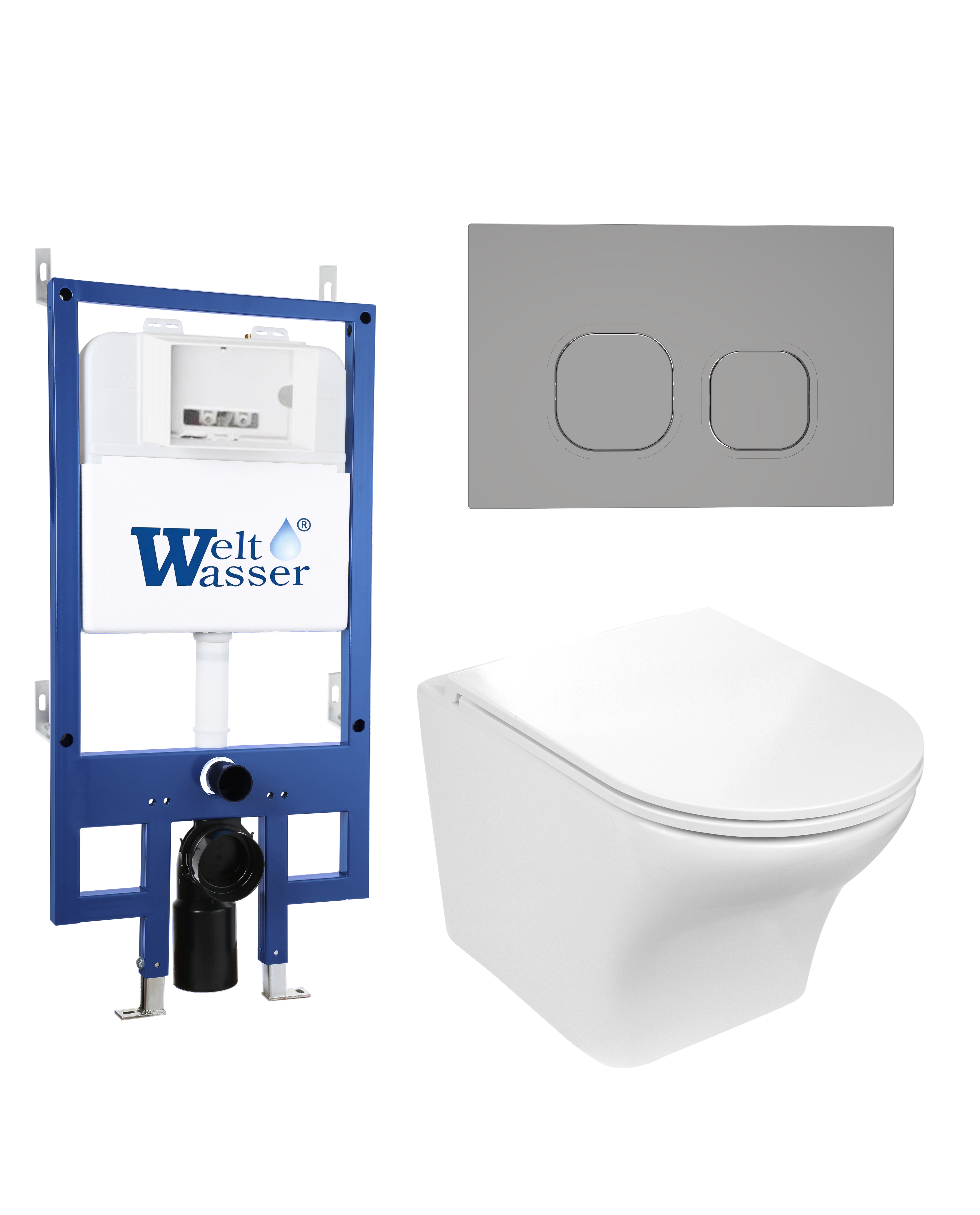 Комплект WeltWasser 10000012928 унитаз  ODENBACH 004 GL-WT  + инсталляция BAMBERG 545  + кнопка смыв