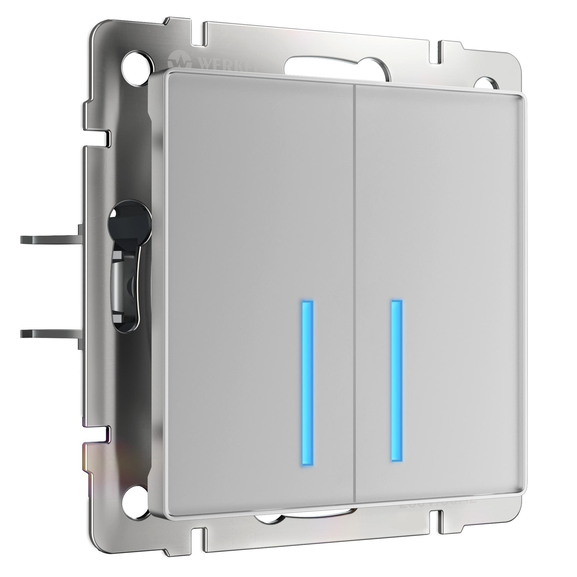 Сенсорный выключатель двухклавишный умный дом серебряный Werkel W4520606