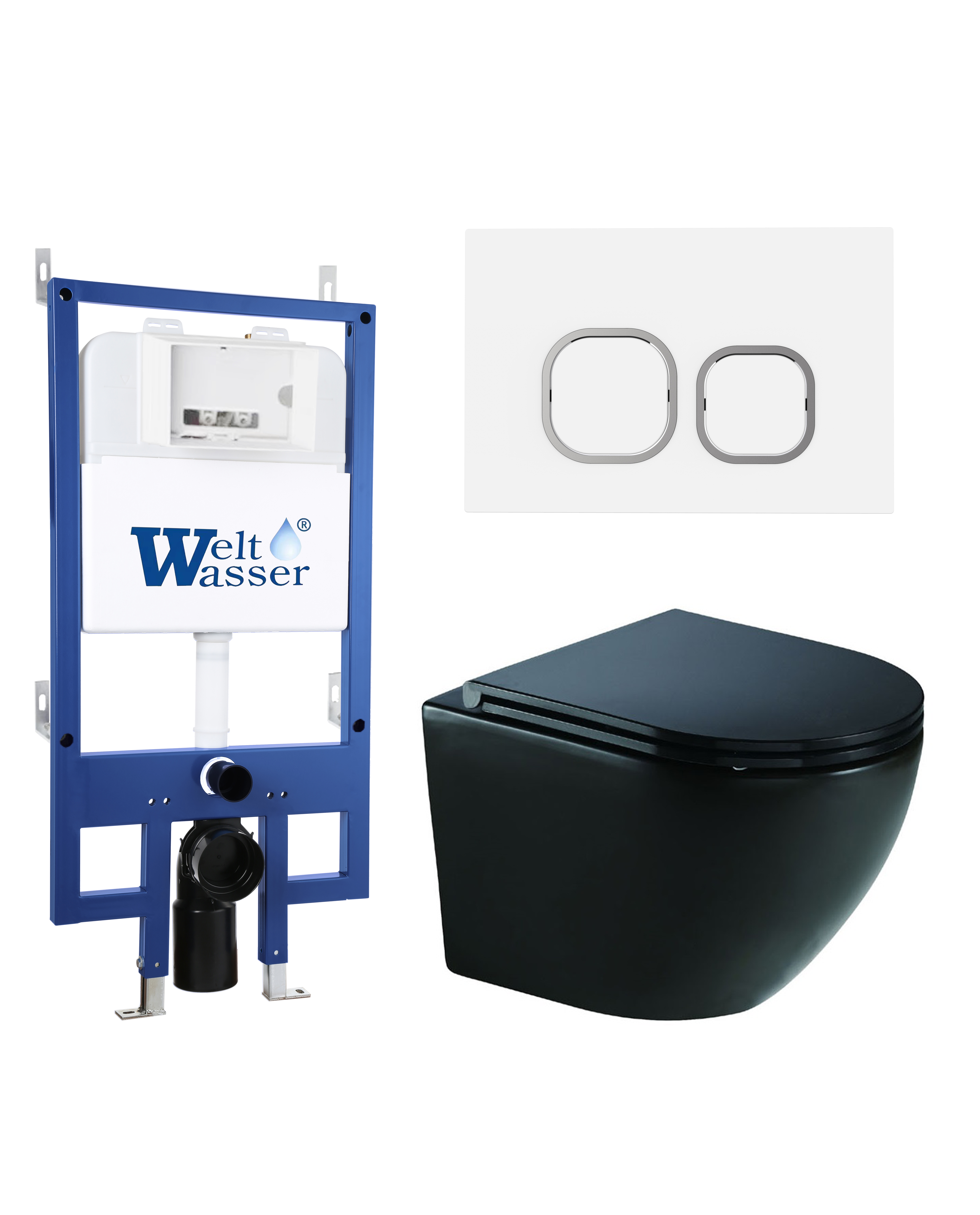 Комплект WeltWasser 10000012877 унитаз  MERZBACH 041 XL MT-BL  + инсталляция BAMBERG 545  + кнопка с