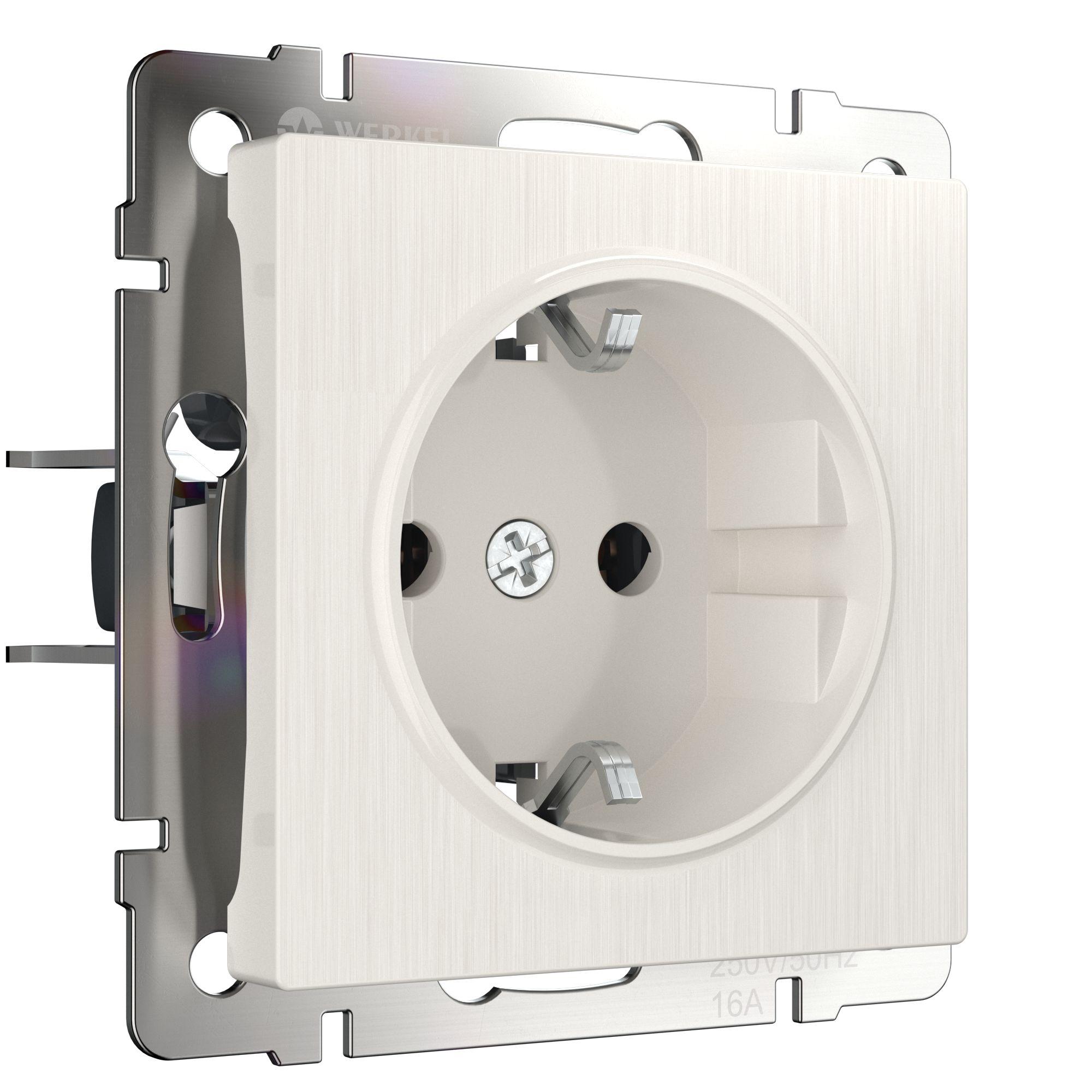 Розетка с заземлением перламутровый рифленый Werkel W1171013