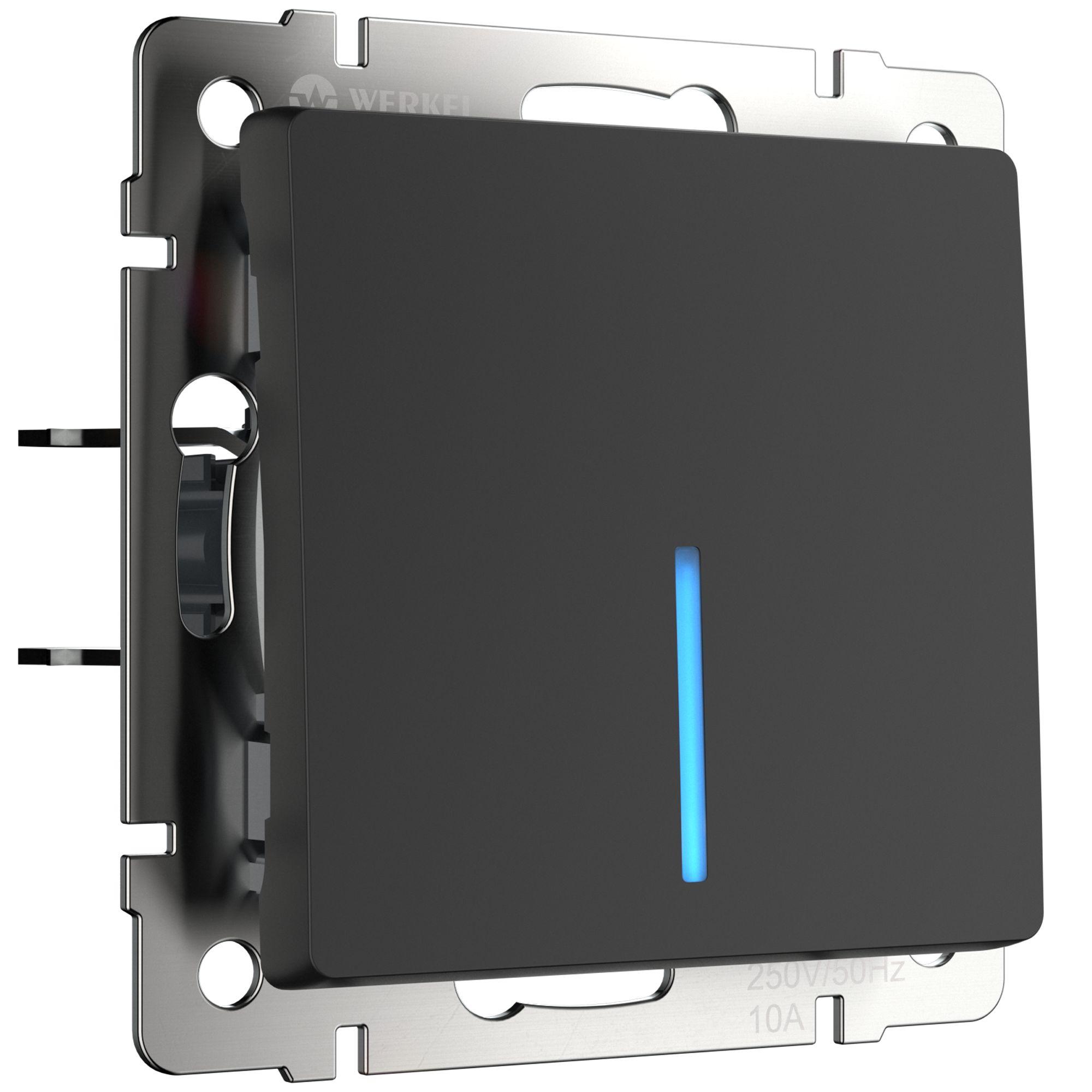 Выключатель одноклавишный проходной с подсветкой черный матовый Werkel W1112108