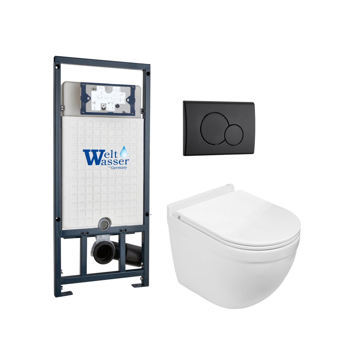 Комплект WeltWasser 10000012165 унитаз  HEIMBACH 043 GL-WT  + инсталляция MARBERG 507  + кнопка смыв
