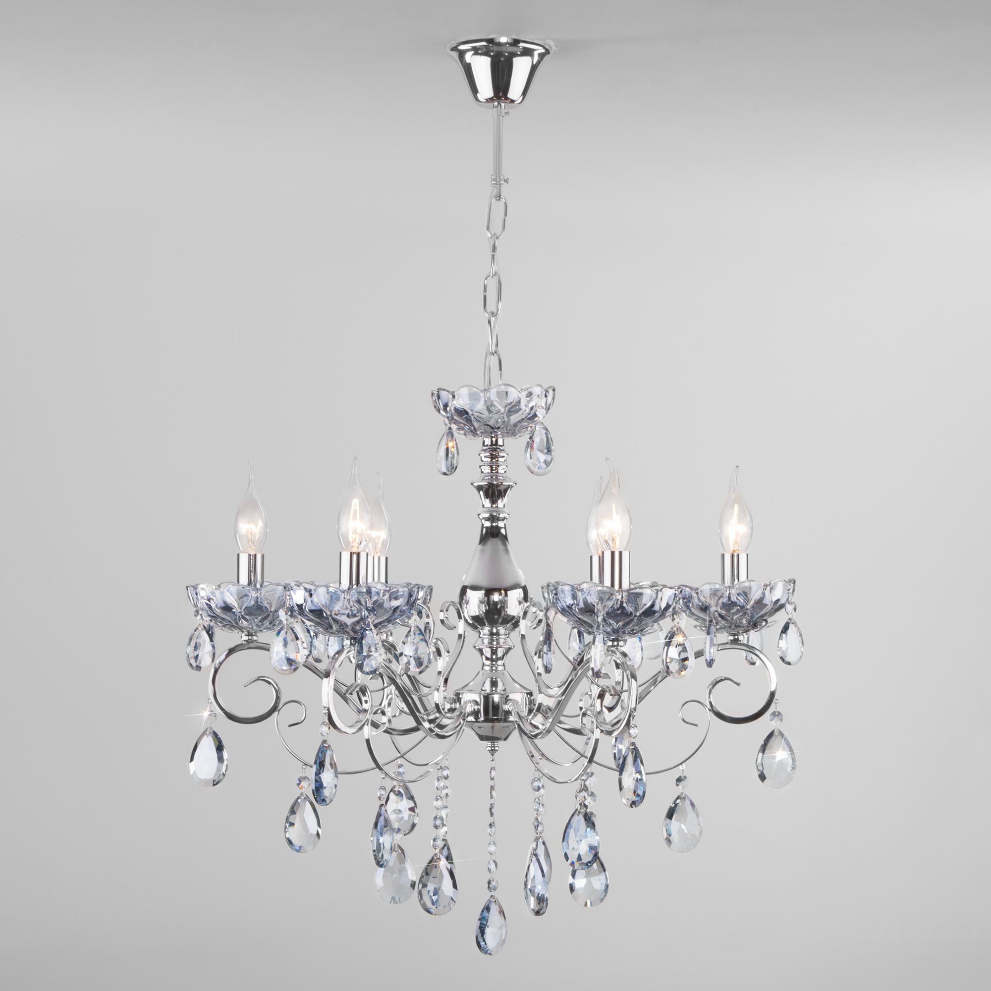 Подвесная люстра с хрусталем Eurosvet 10109/6 хром/лазурный хрусталь Strotskis