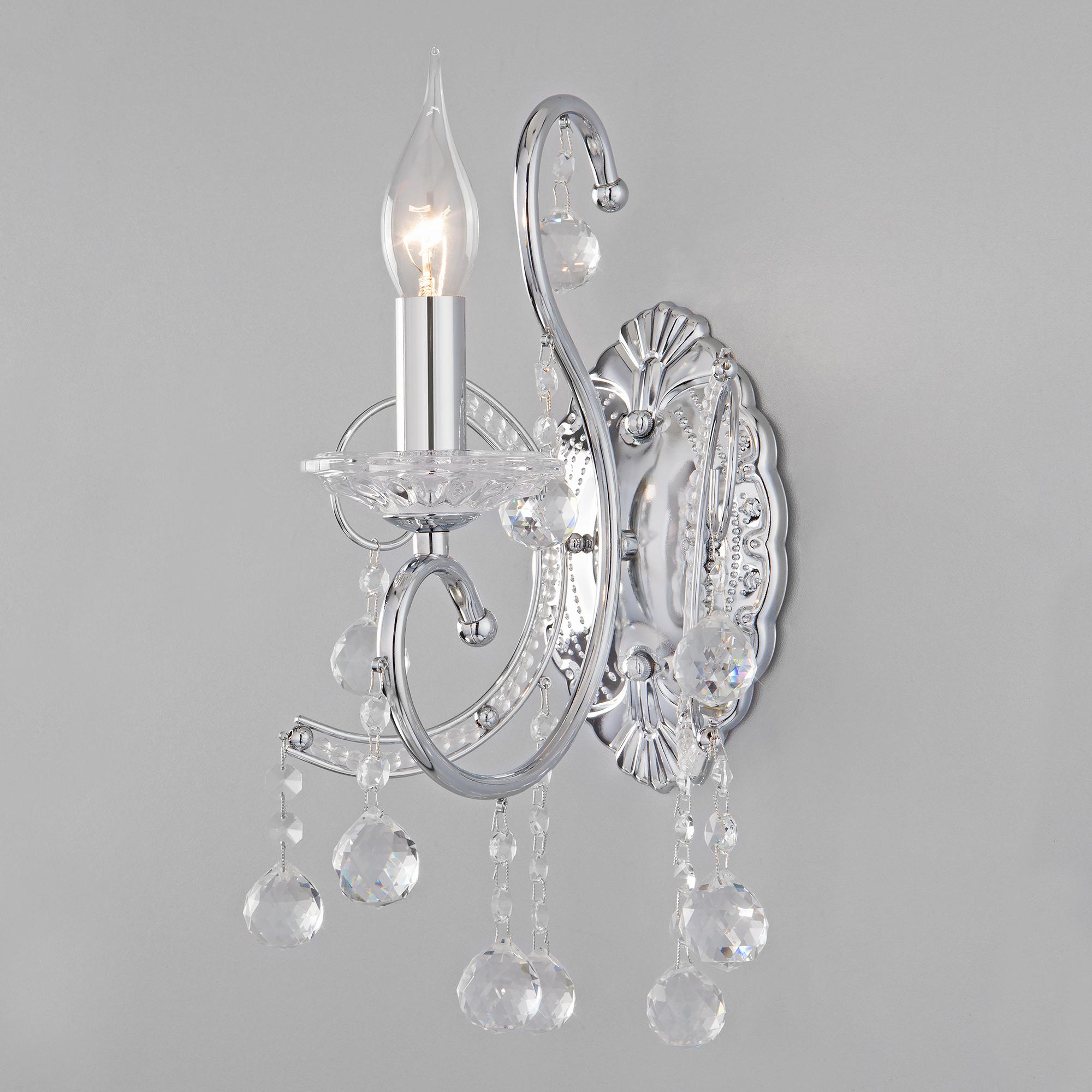 Бра классическое с хрусталем Eurosvet 10096/1 хром/прозрачный хрусталь Strotskis